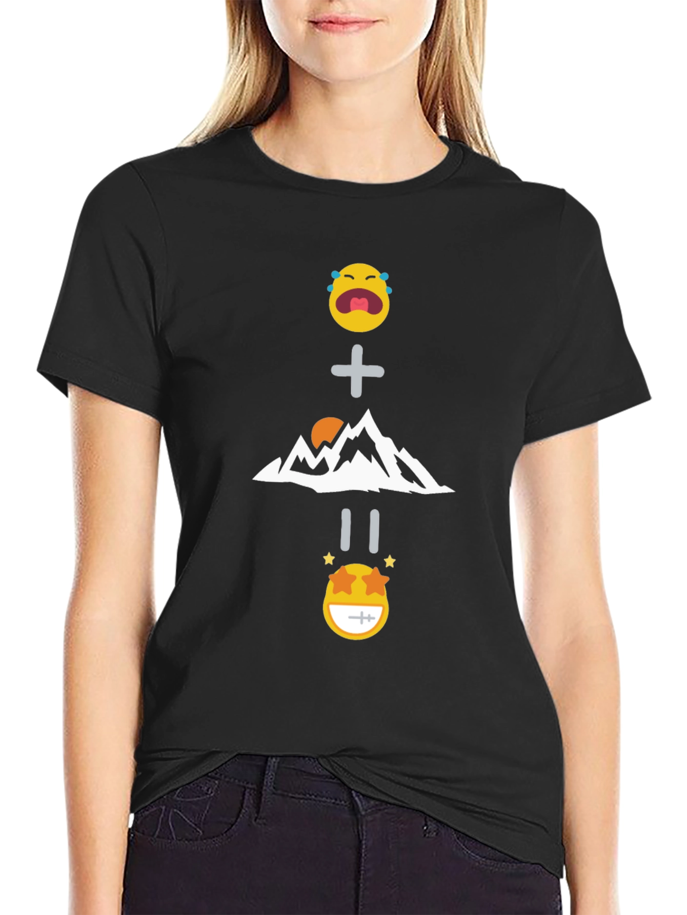 Funny Emoji Mountain Equation Black T-Shirt
