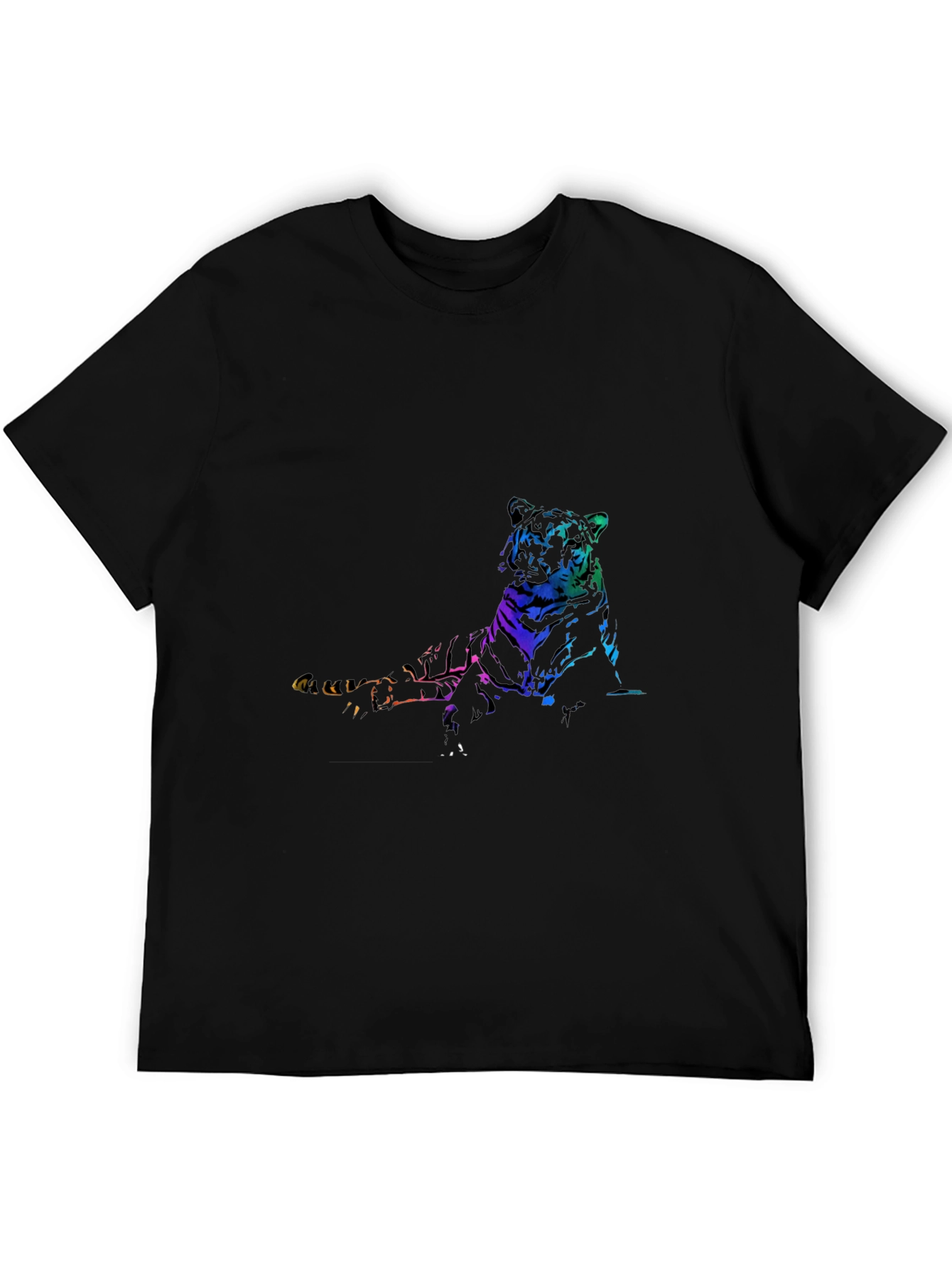 Rainbow Tiger Graphic Print Black T-Shirt