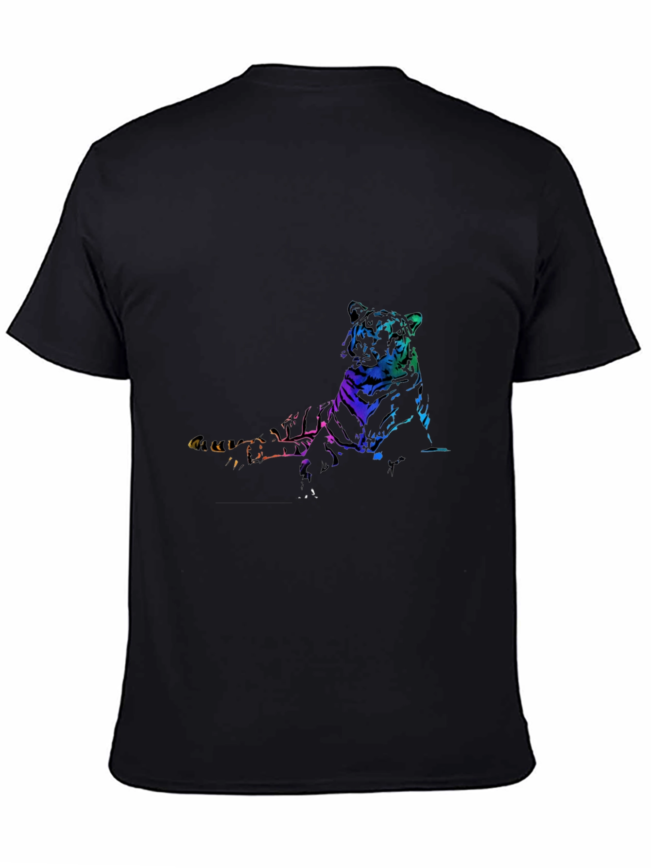 Rainbow Tiger Graphic Print Black T-Shirt