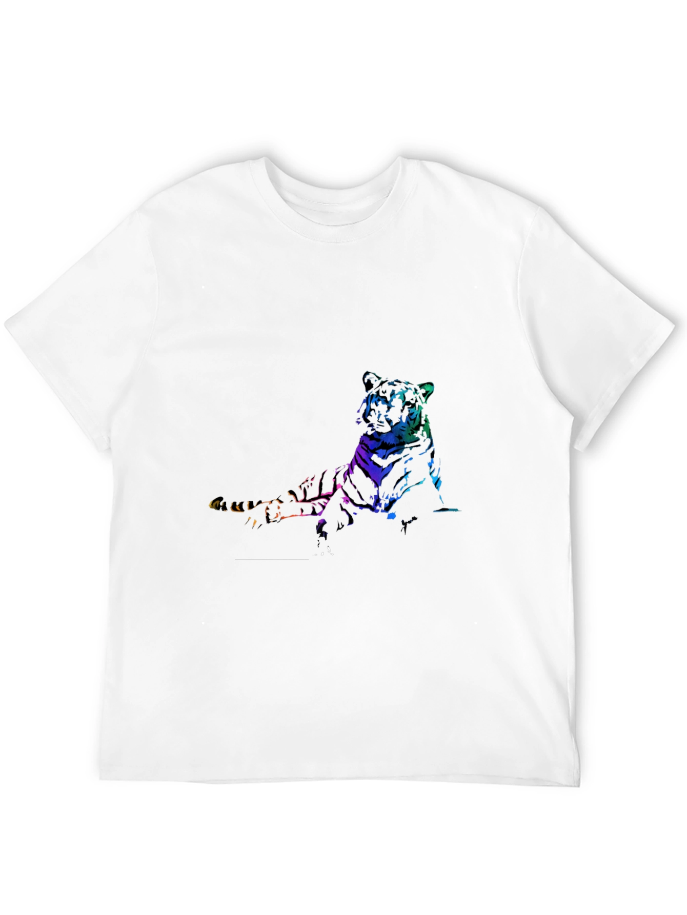 Rainbow Tiger Graphic Print Black T-Shirt