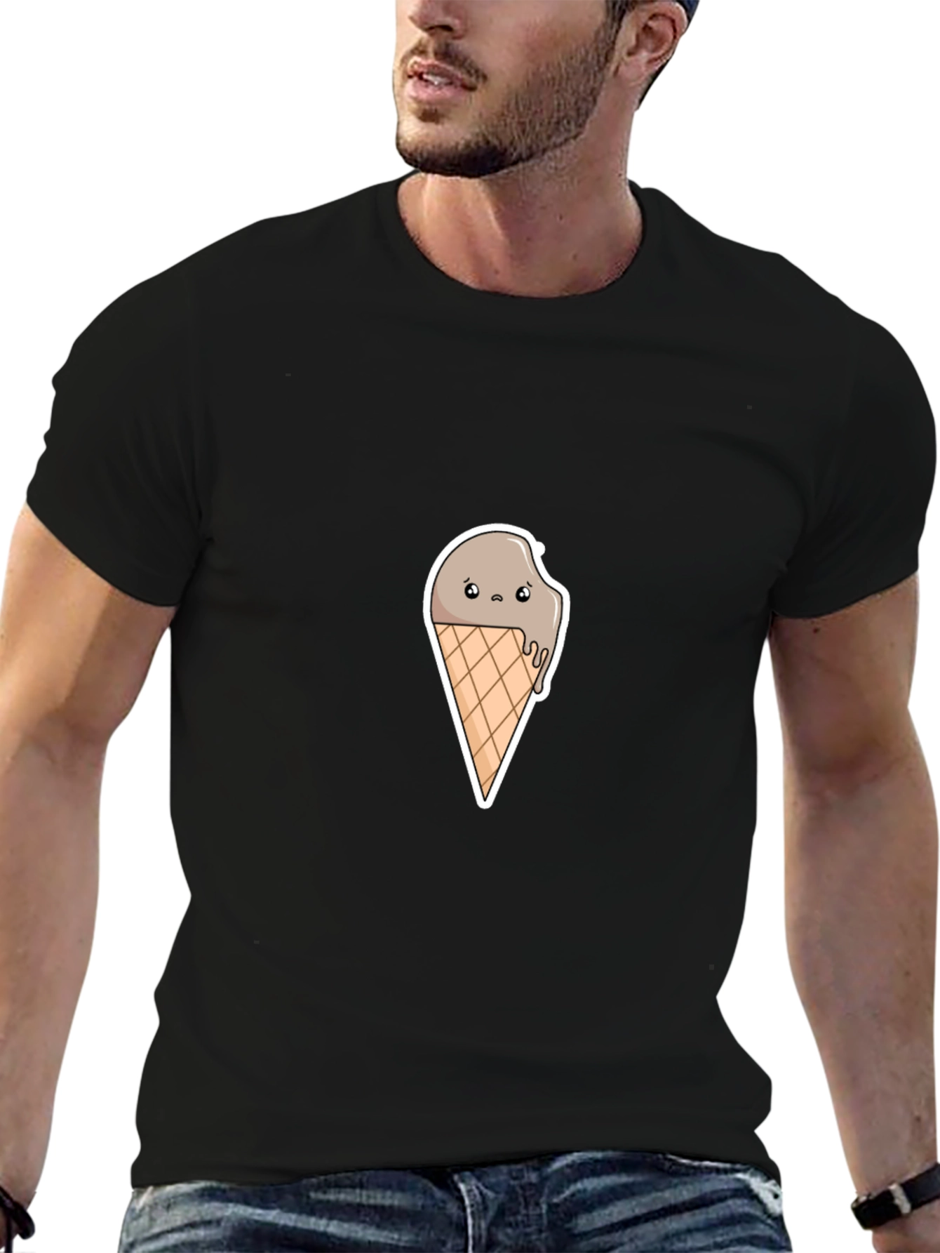 Sad Ice Cream Graphic Tee - Stylish Black T-Shirt