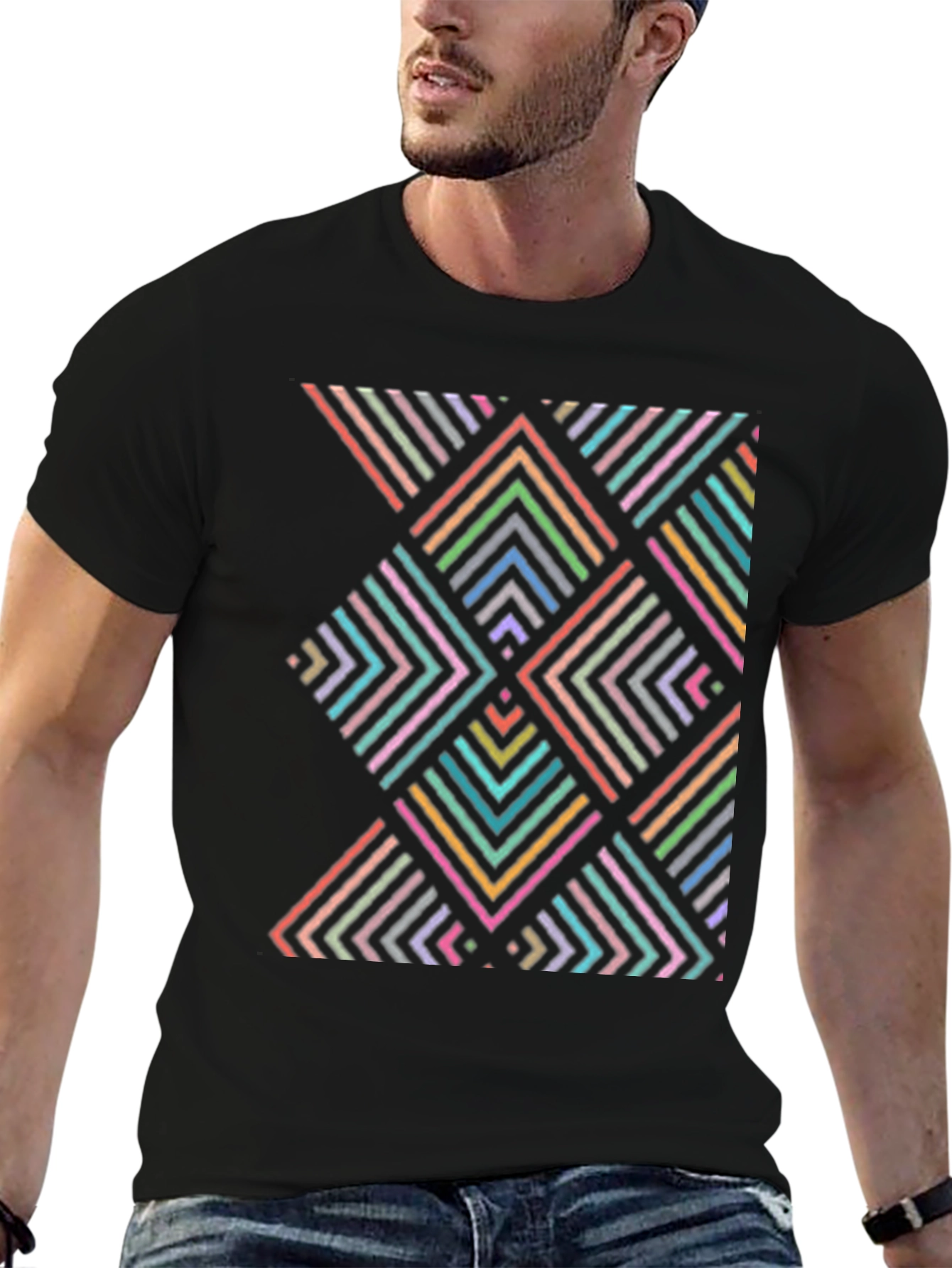 Geometric Arrow Pattern T-Shirt - Black