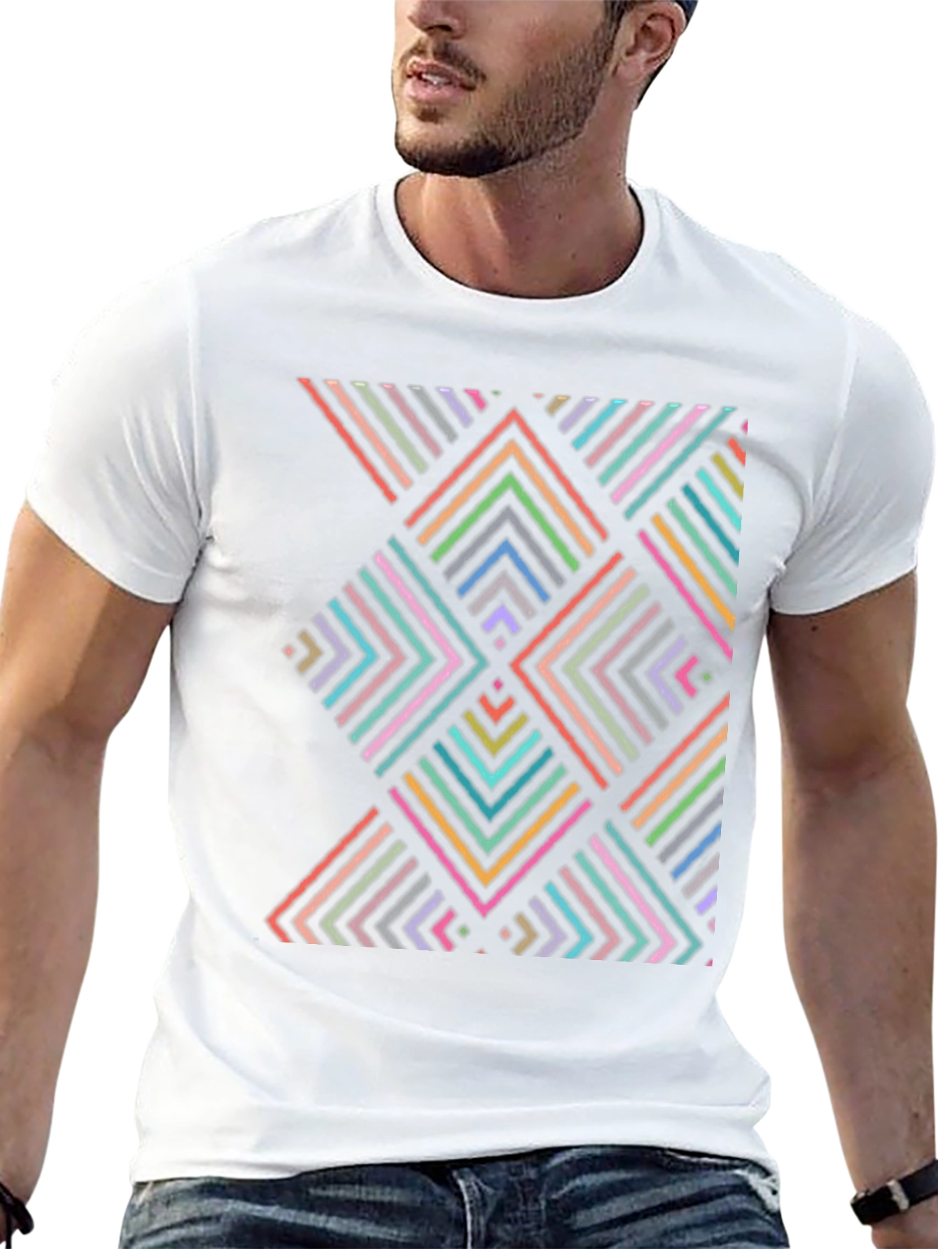 Geometric Arrow Pattern T-Shirt - Black