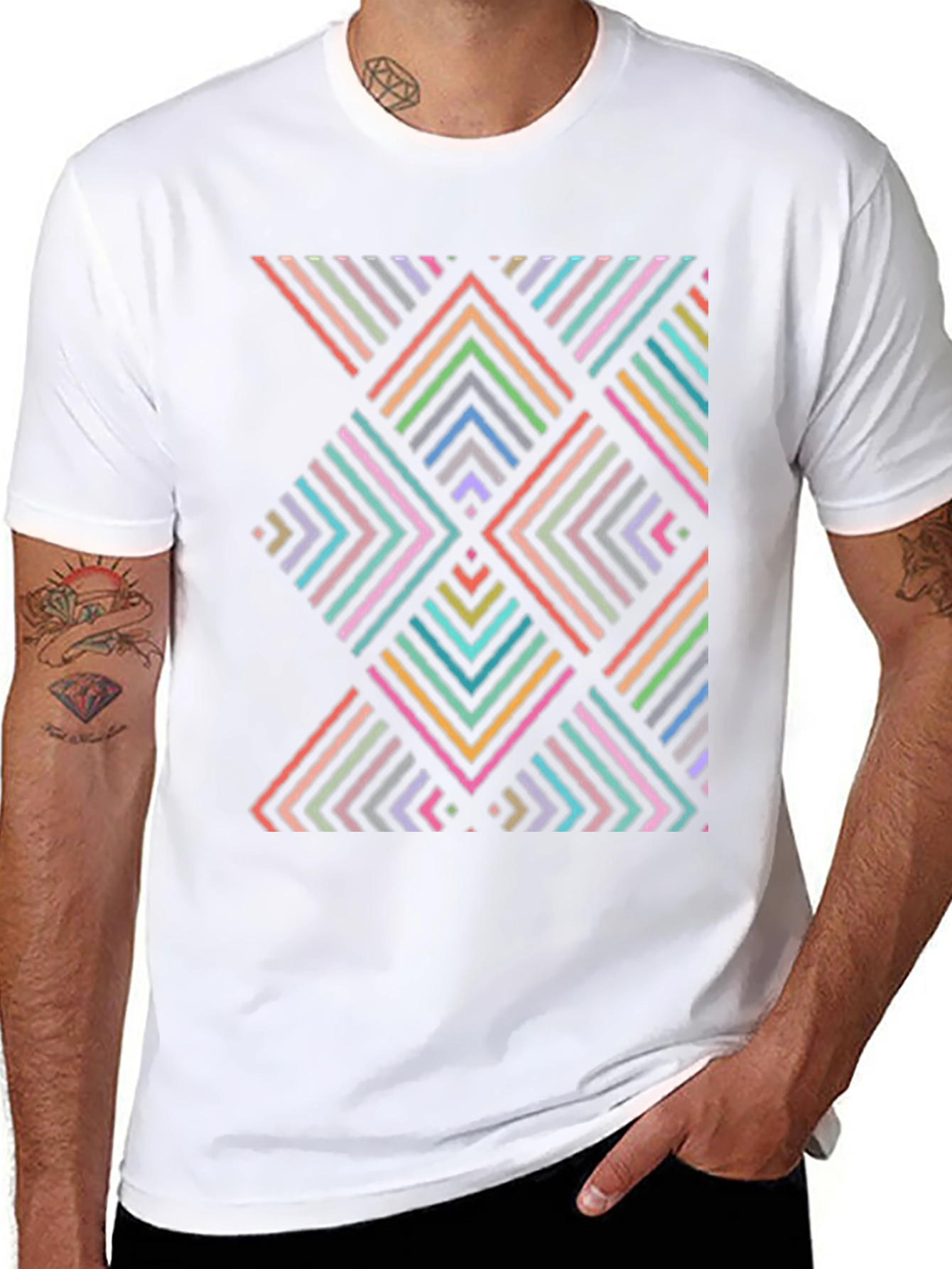 Geometric Arrow Pattern T-Shirt - Black