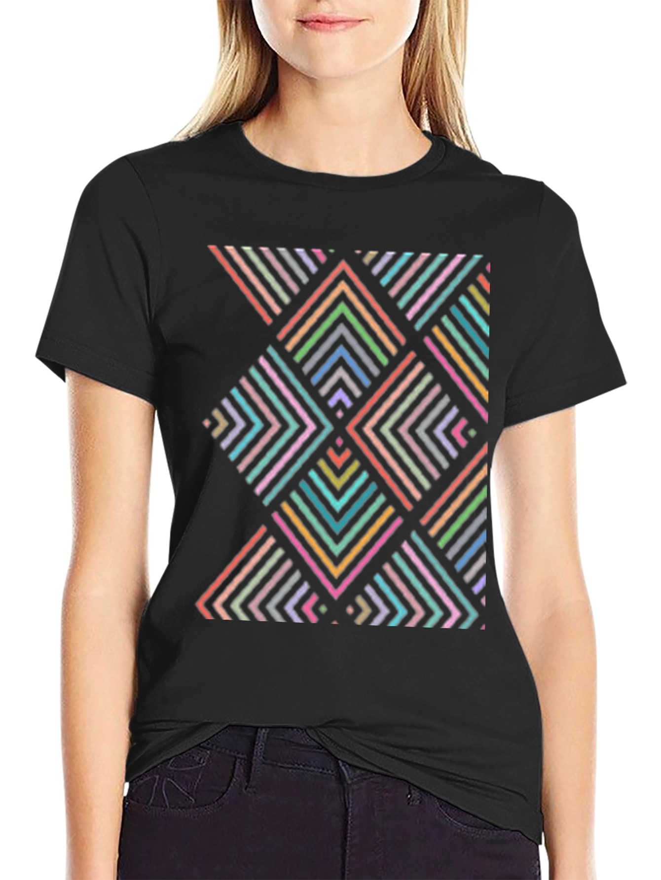 Geometric Arrow Pattern T-Shirt - Black