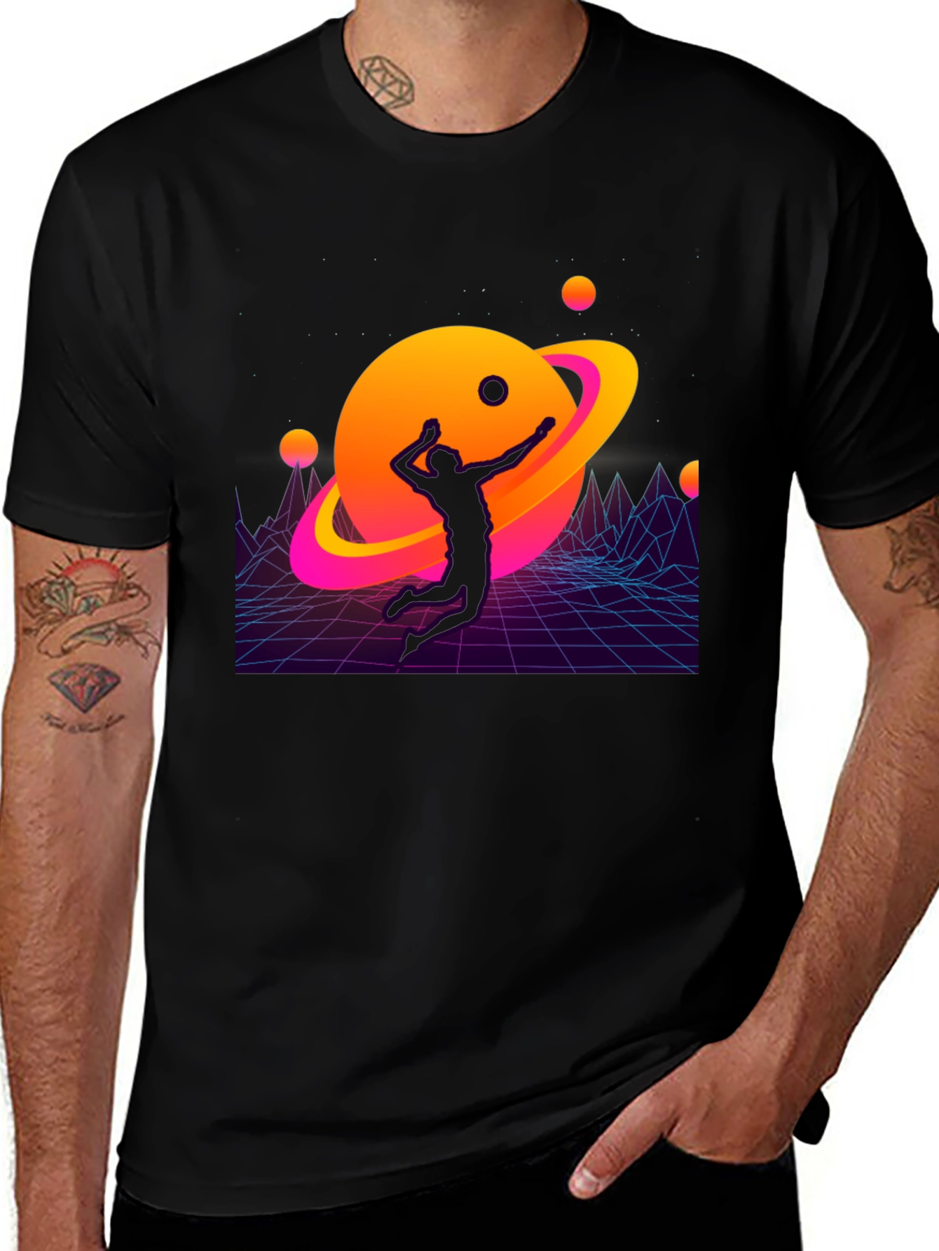Retro Planet Volleyball Graphic T-Shirt