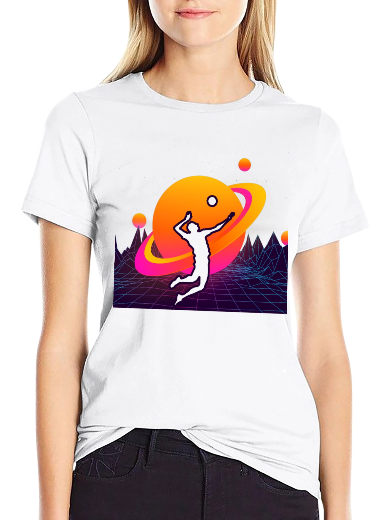 Retro Planet Volleyball Graphic T-Shirt