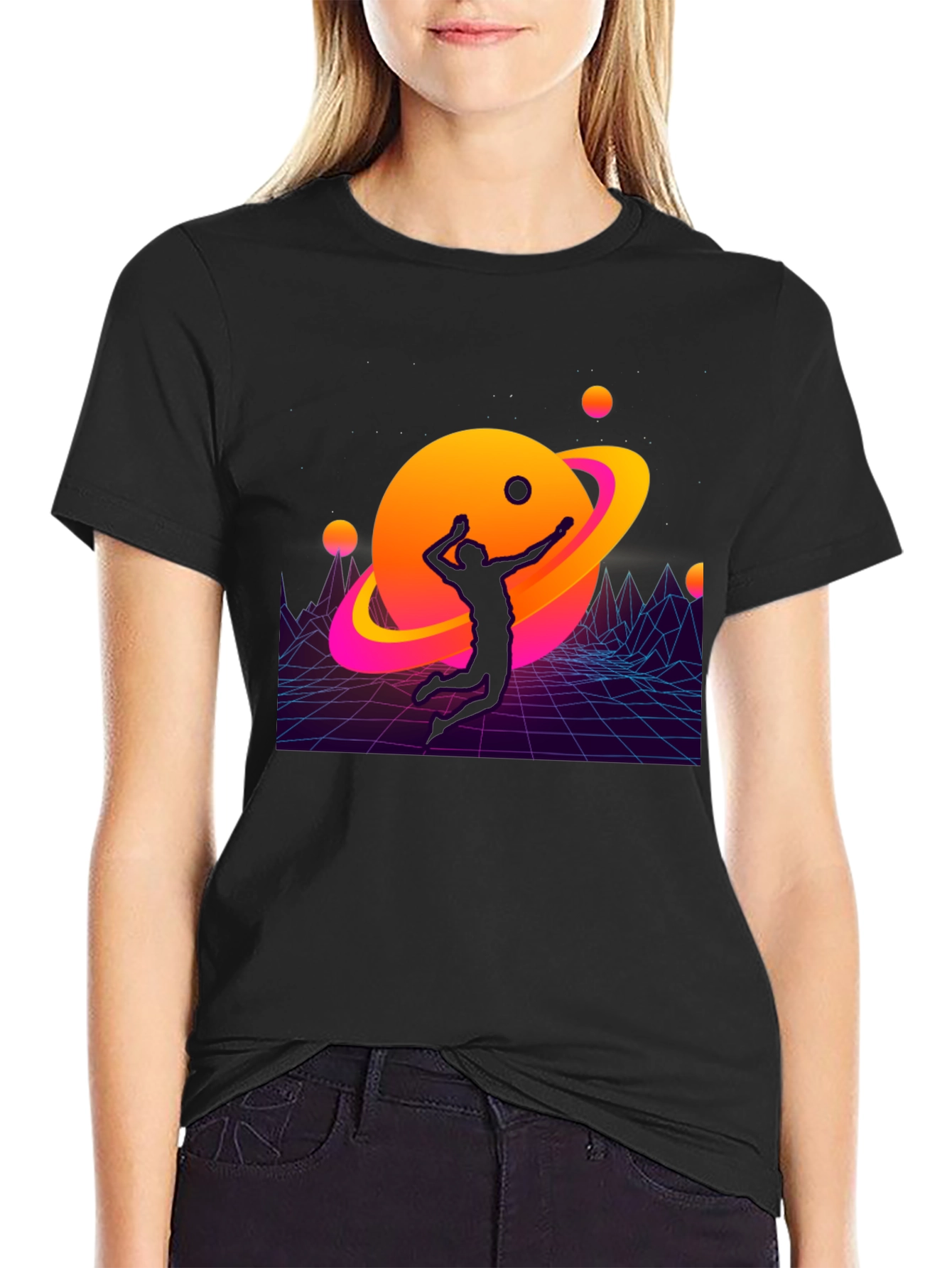Retro Planet Volleyball Graphic T-Shirt