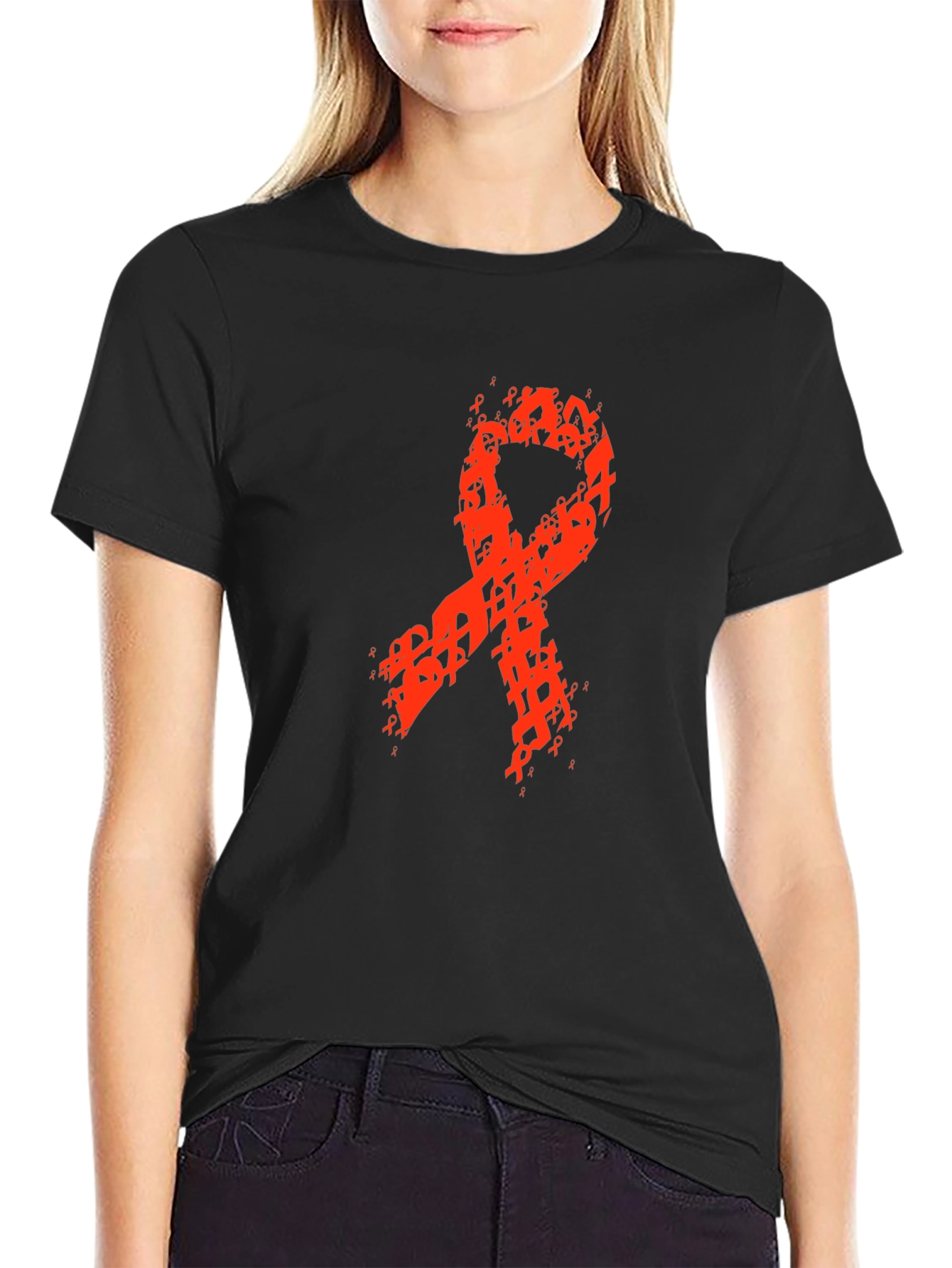 Red Ribbon Awareness Graphic Black T-Shirt