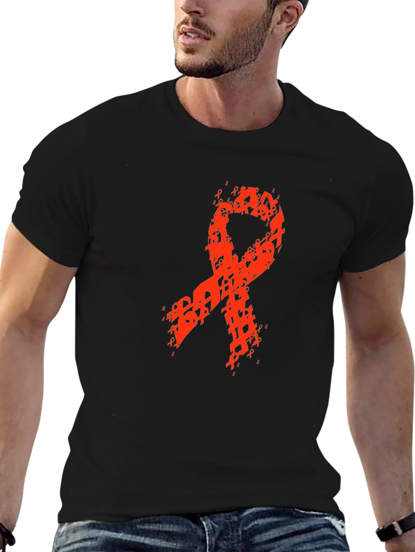 Red Ribbon Awareness Graphic Black T-Shirt