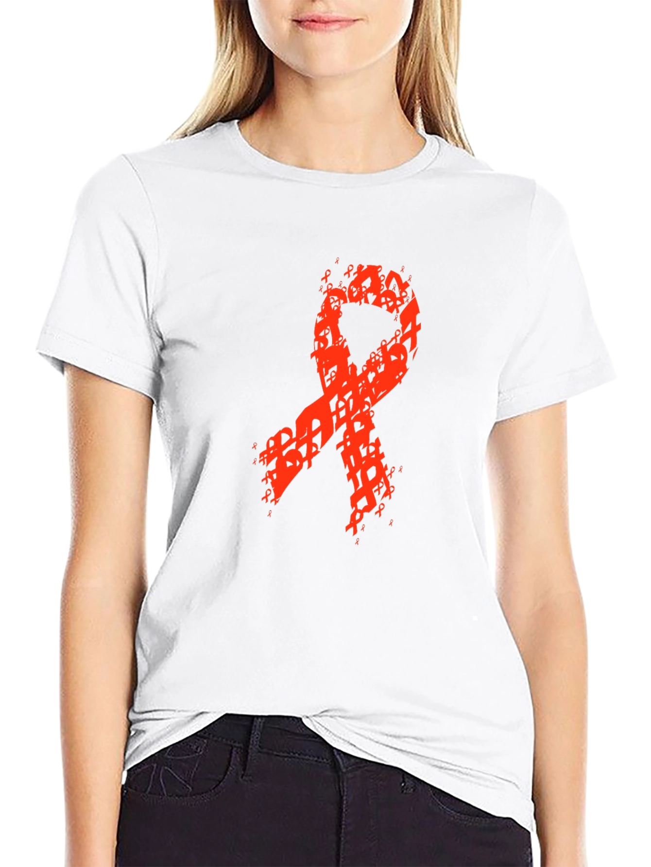 Red Ribbon Awareness Graphic Black T-Shirt