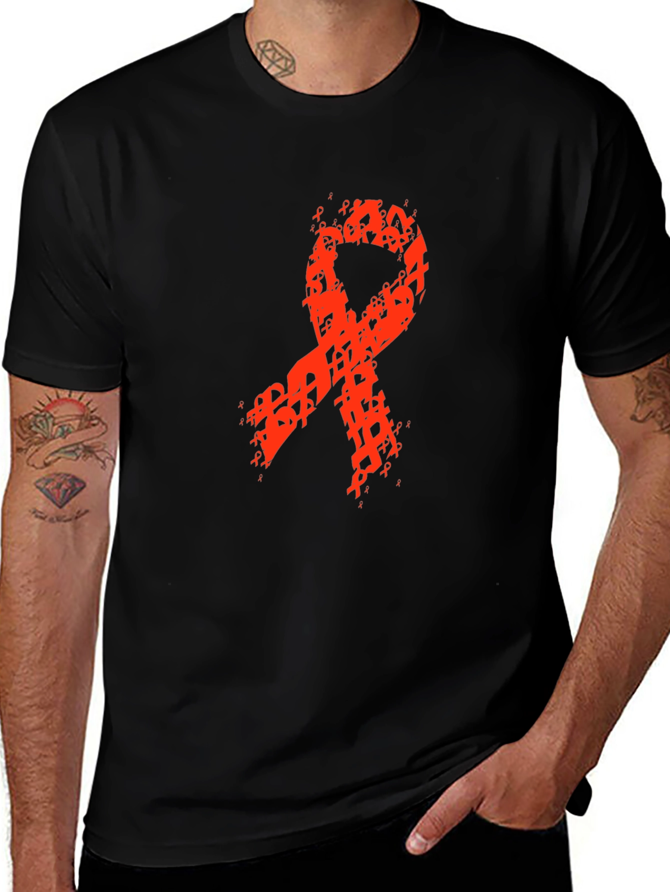 Red Ribbon Awareness Graphic Black T-Shirt