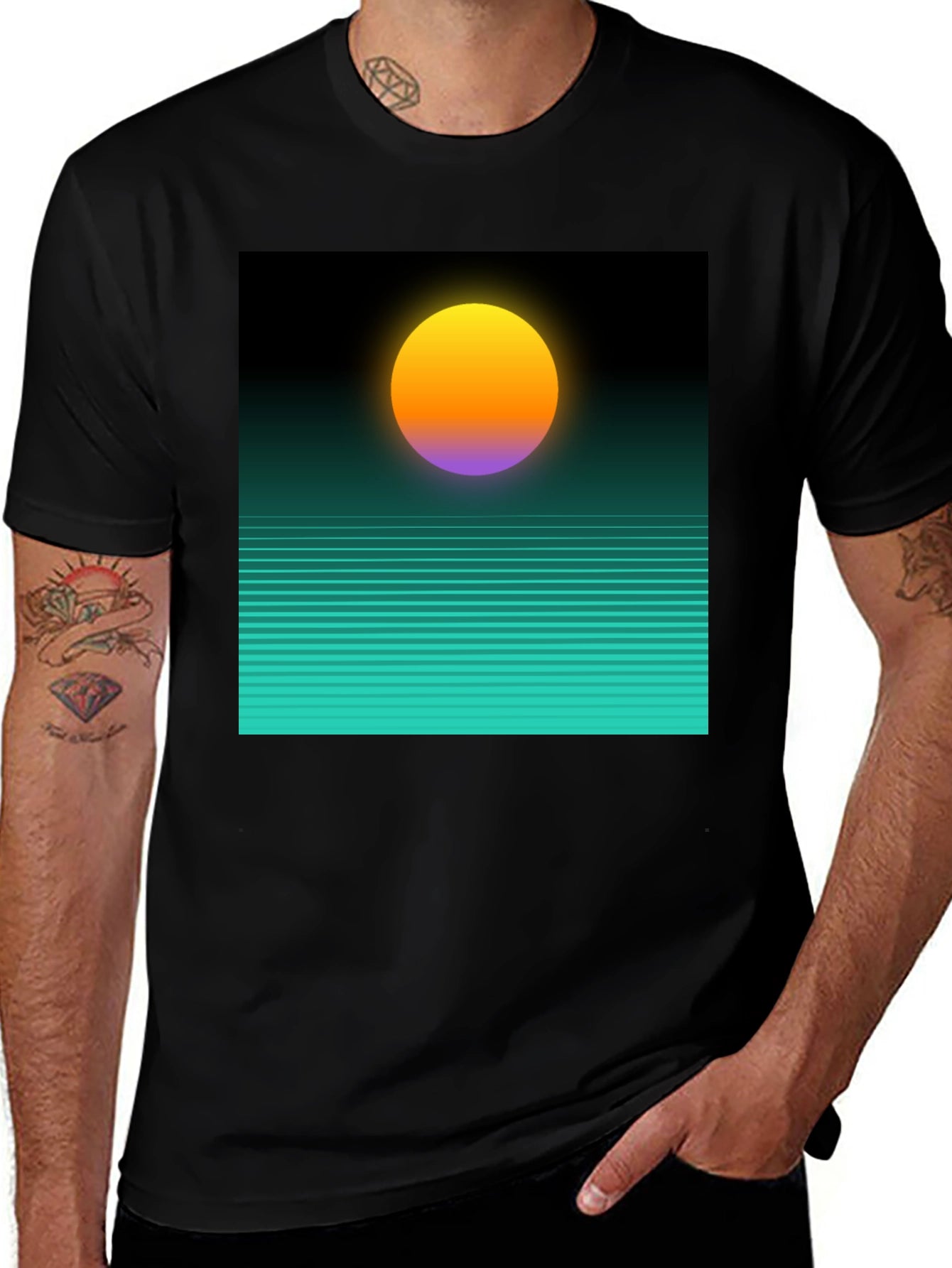 Retro Sunset Graphic Tee - Black