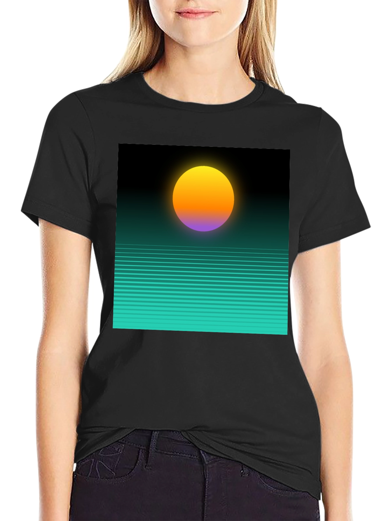 Retro Sunset Graphic Tee - Black