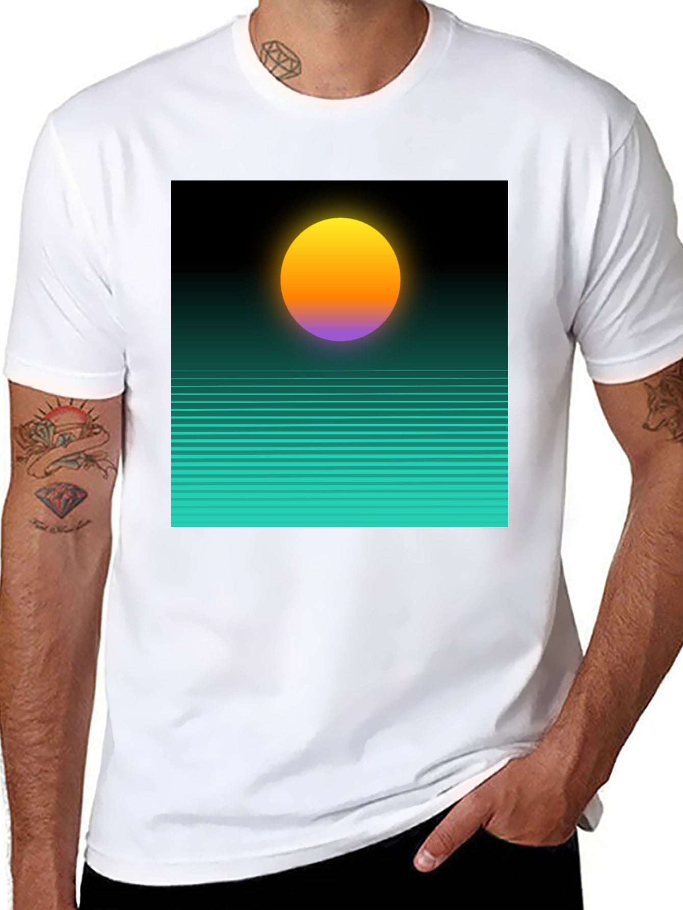 Retro Sunset Graphic Tee - Black
