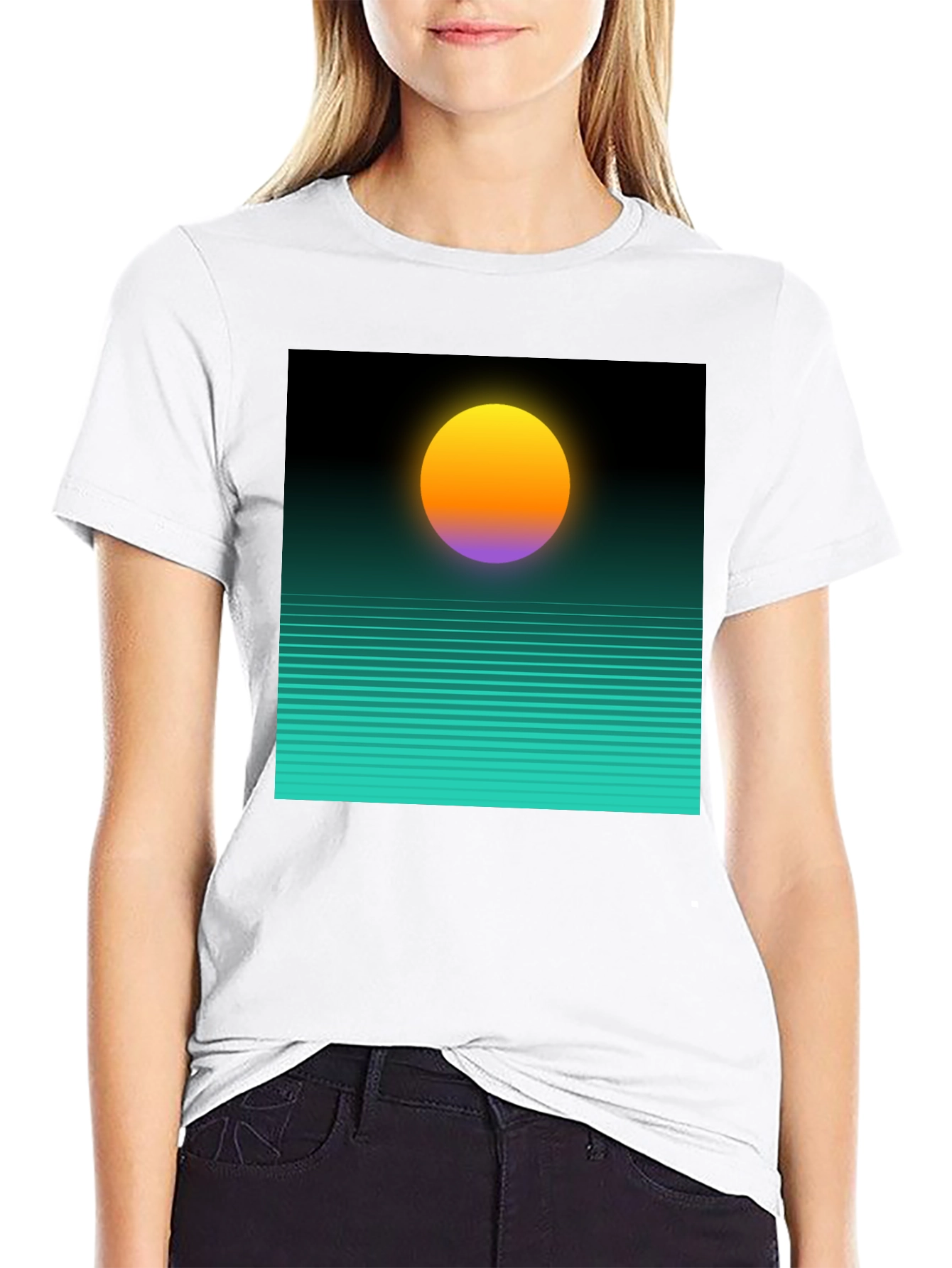 Retro Sunset Graphic Tee - Black
