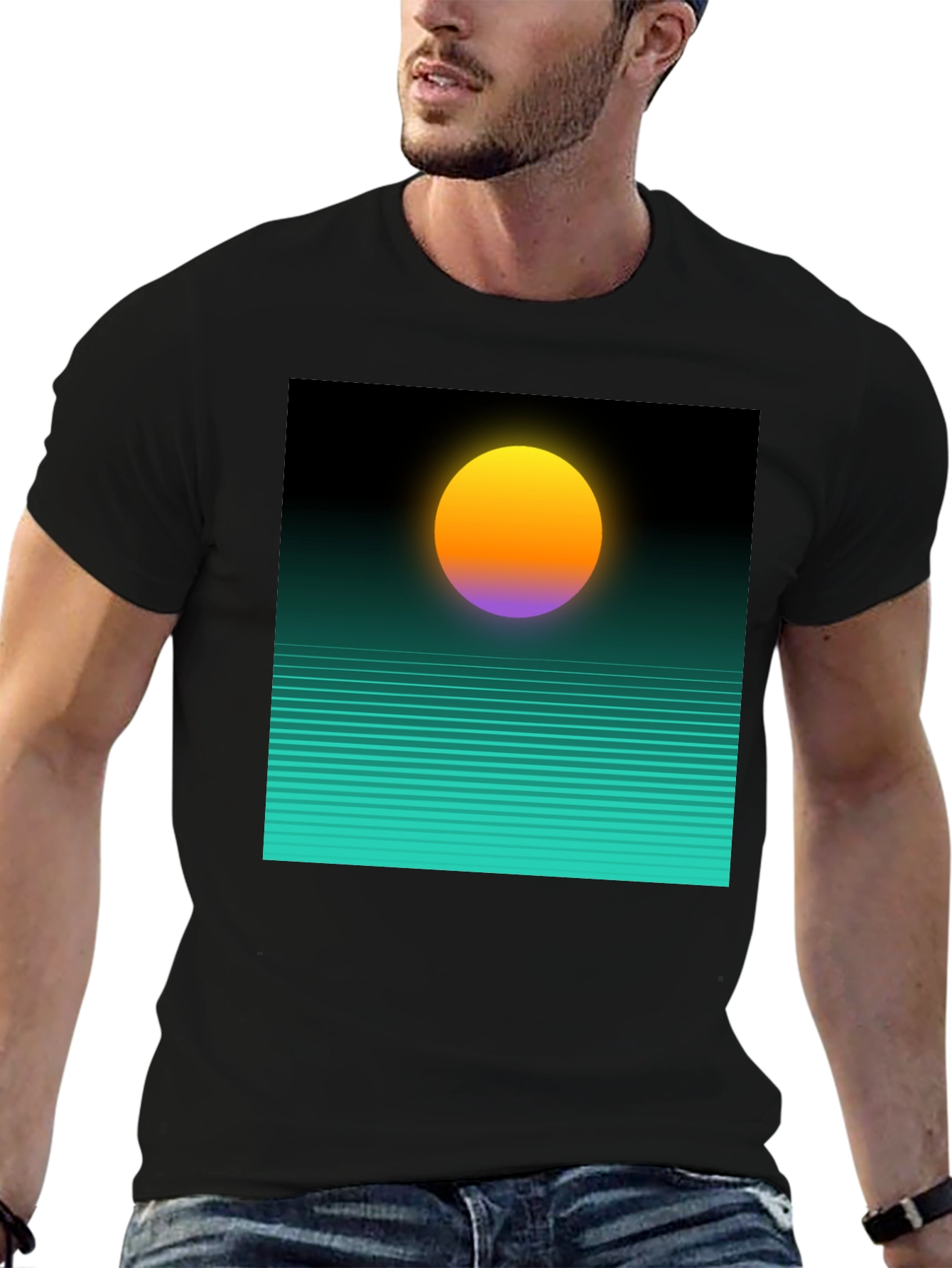 Retro Sunset Graphic Tee - Black