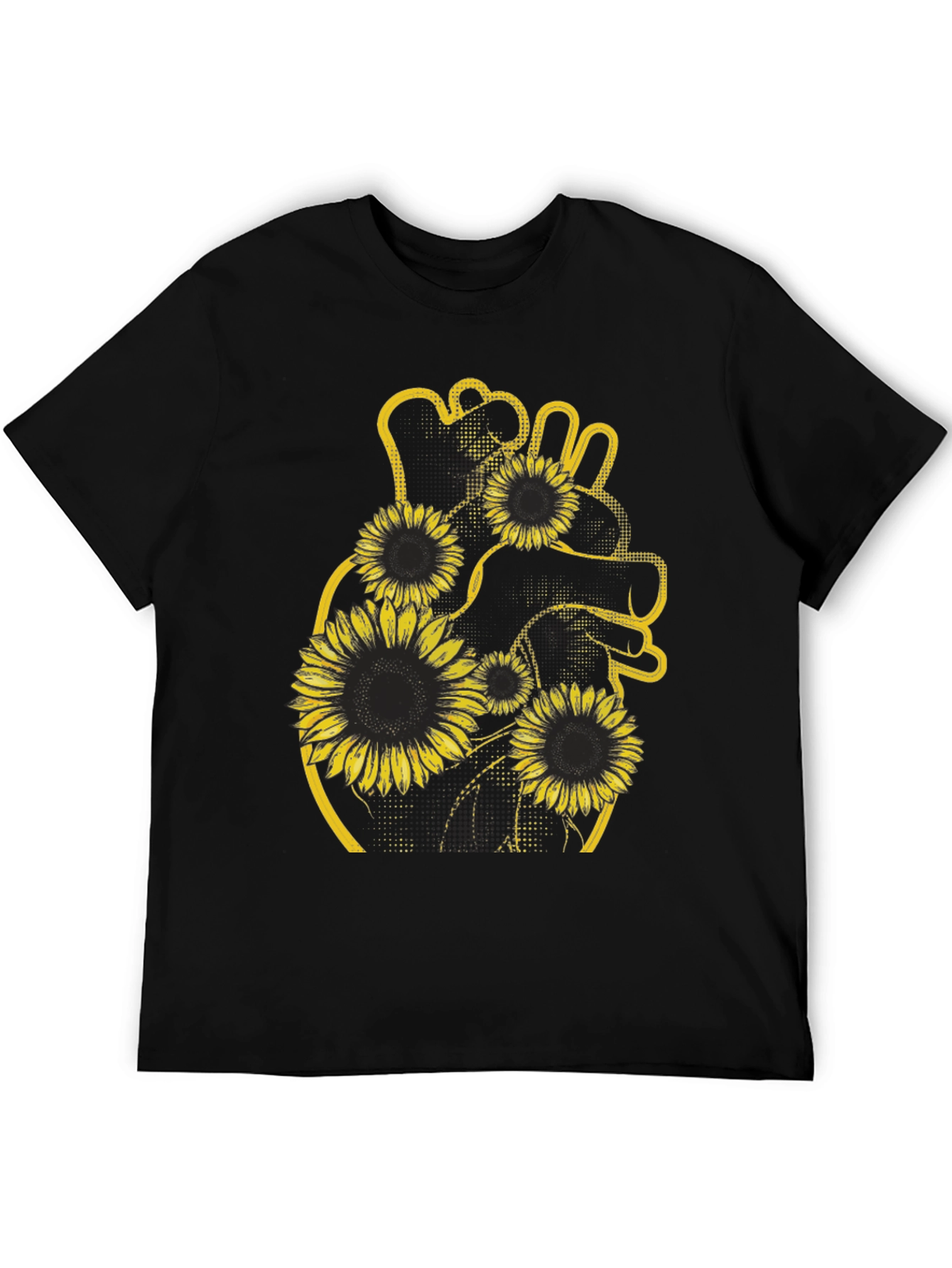 Sunflower Heart Graphic Black T-Shirt