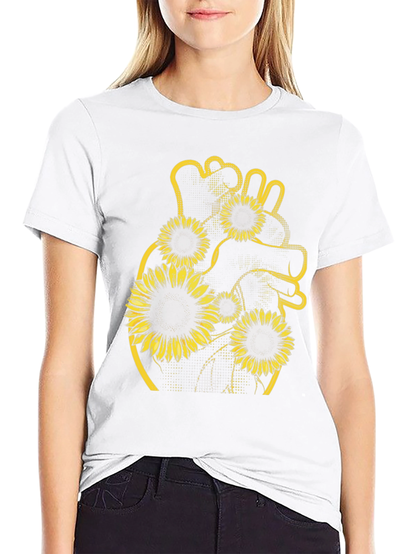 Sunflower Heart Graphic Black T-Shirt