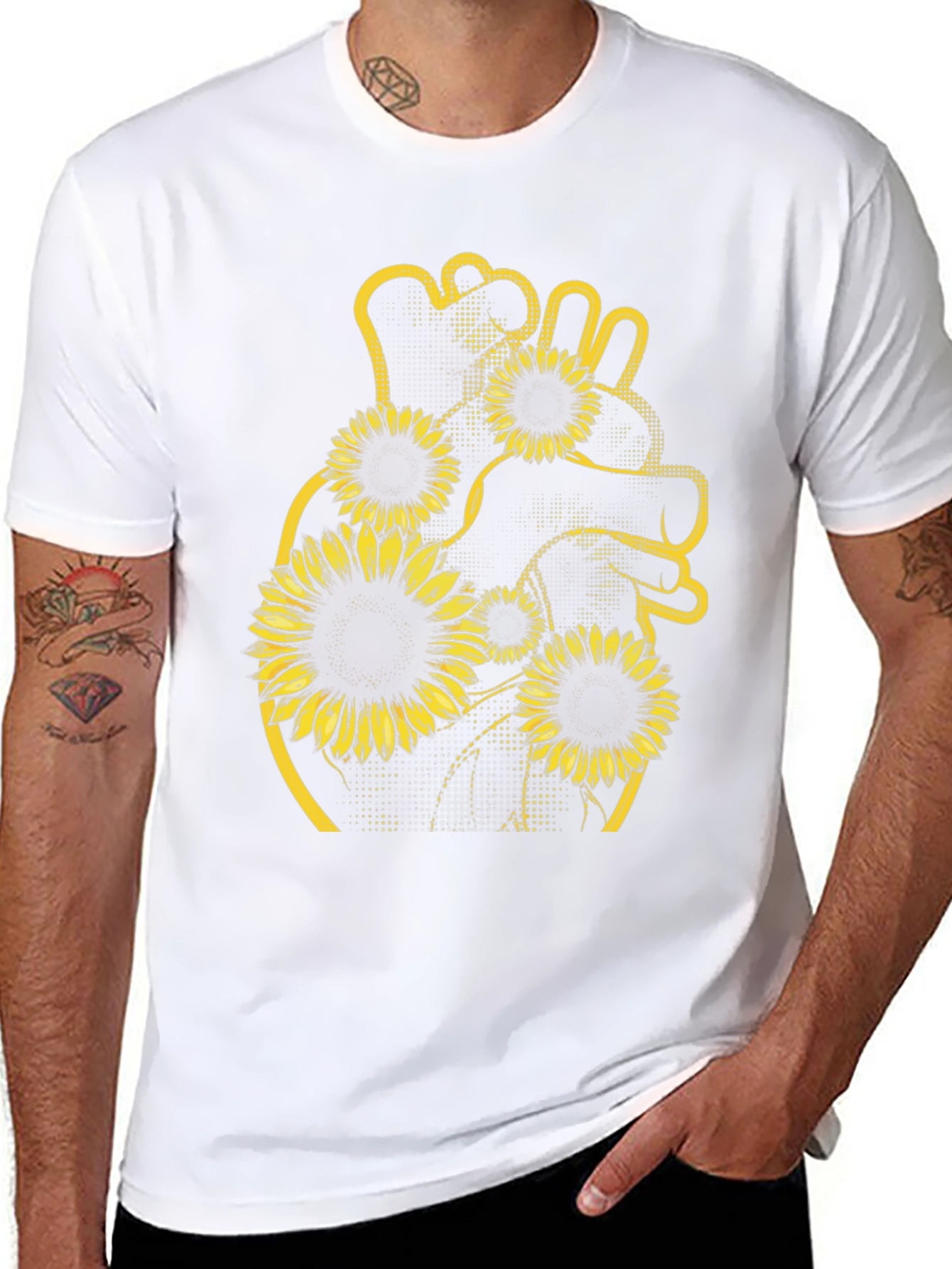 Sunflower Heart Graphic Black T-Shirt
