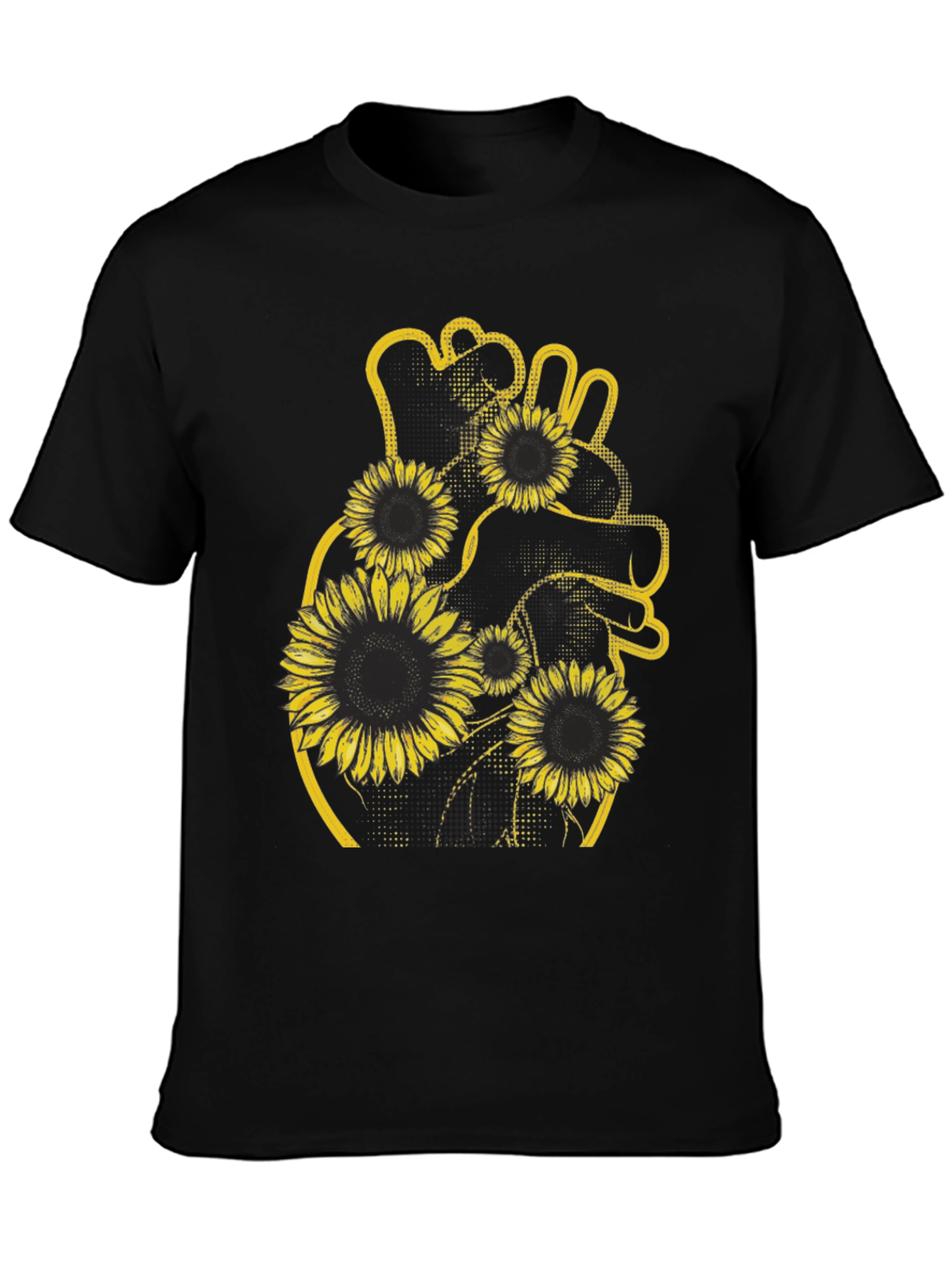Sunflower Heart Graphic Black T-Shirt