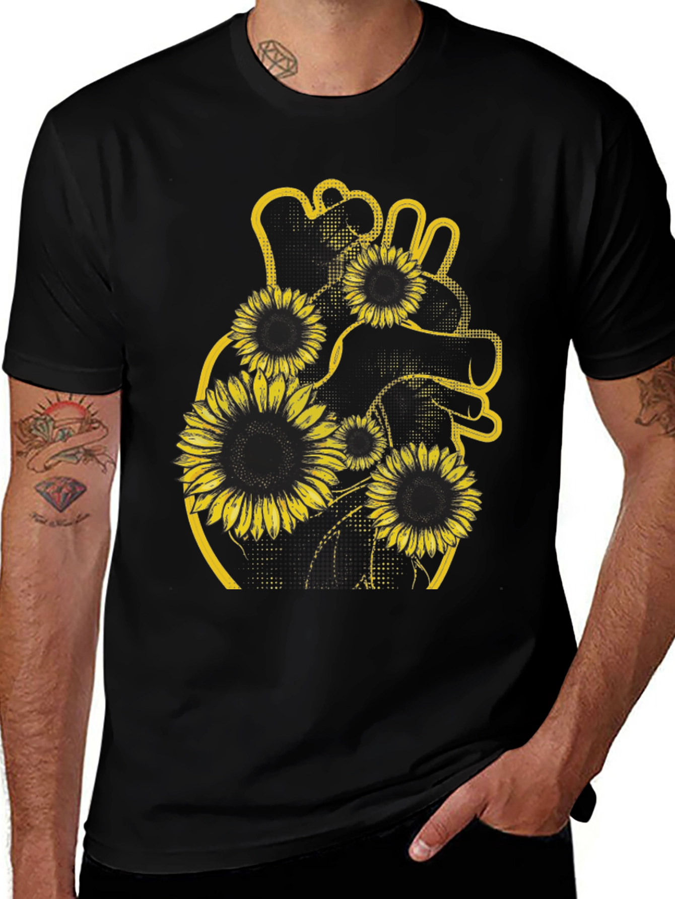 Sunflower Heart Graphic Black T-Shirt
