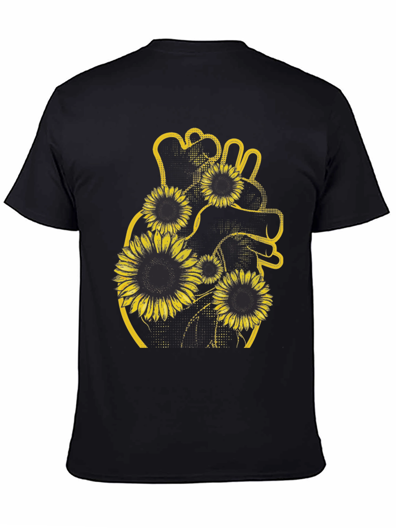 Sunflower Heart Graphic Black T-Shirt