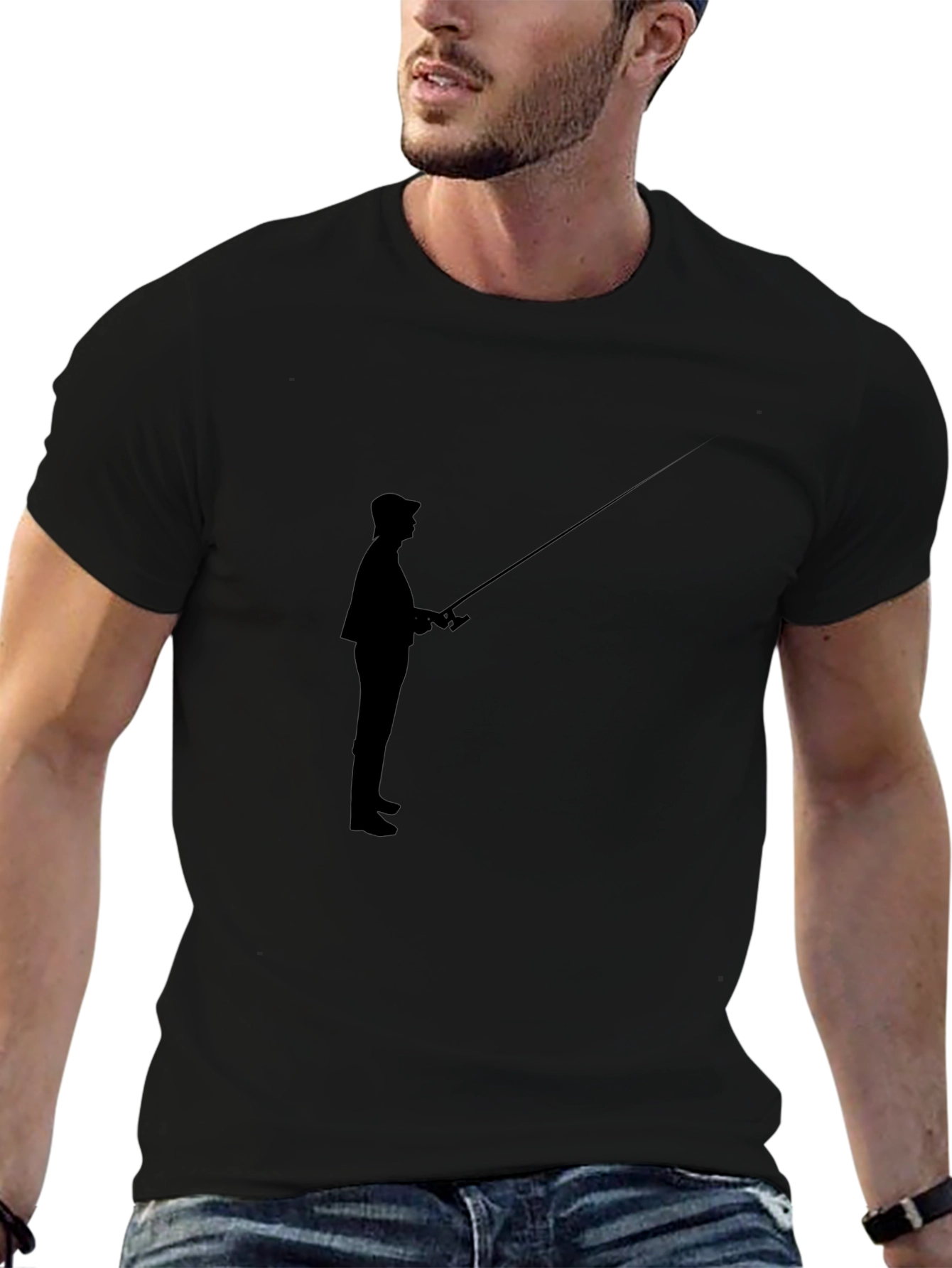 Fisherman Silhouette Black T-Shirt
