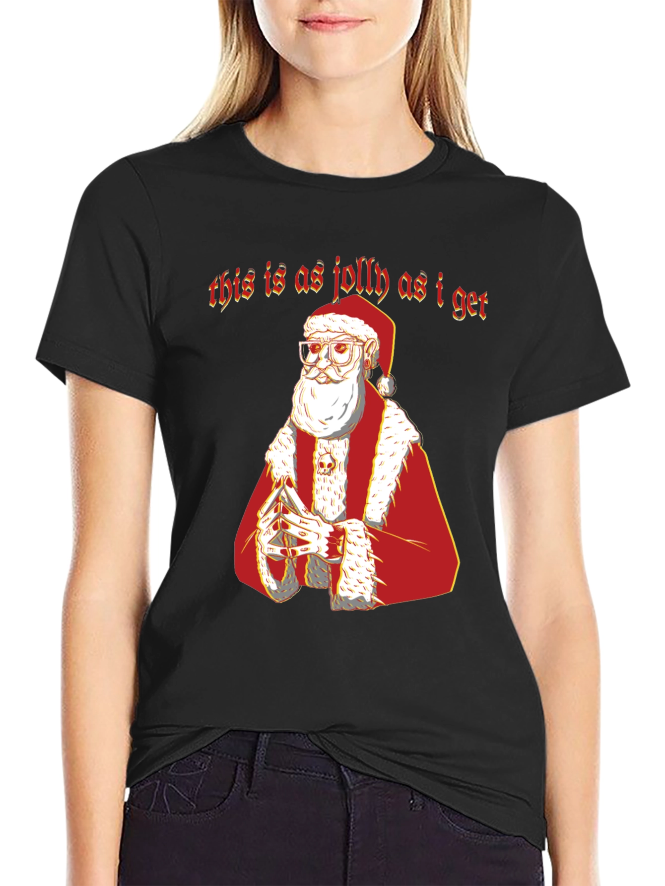 Grumpy Santa As Jolly As I Get Black T-Shirt