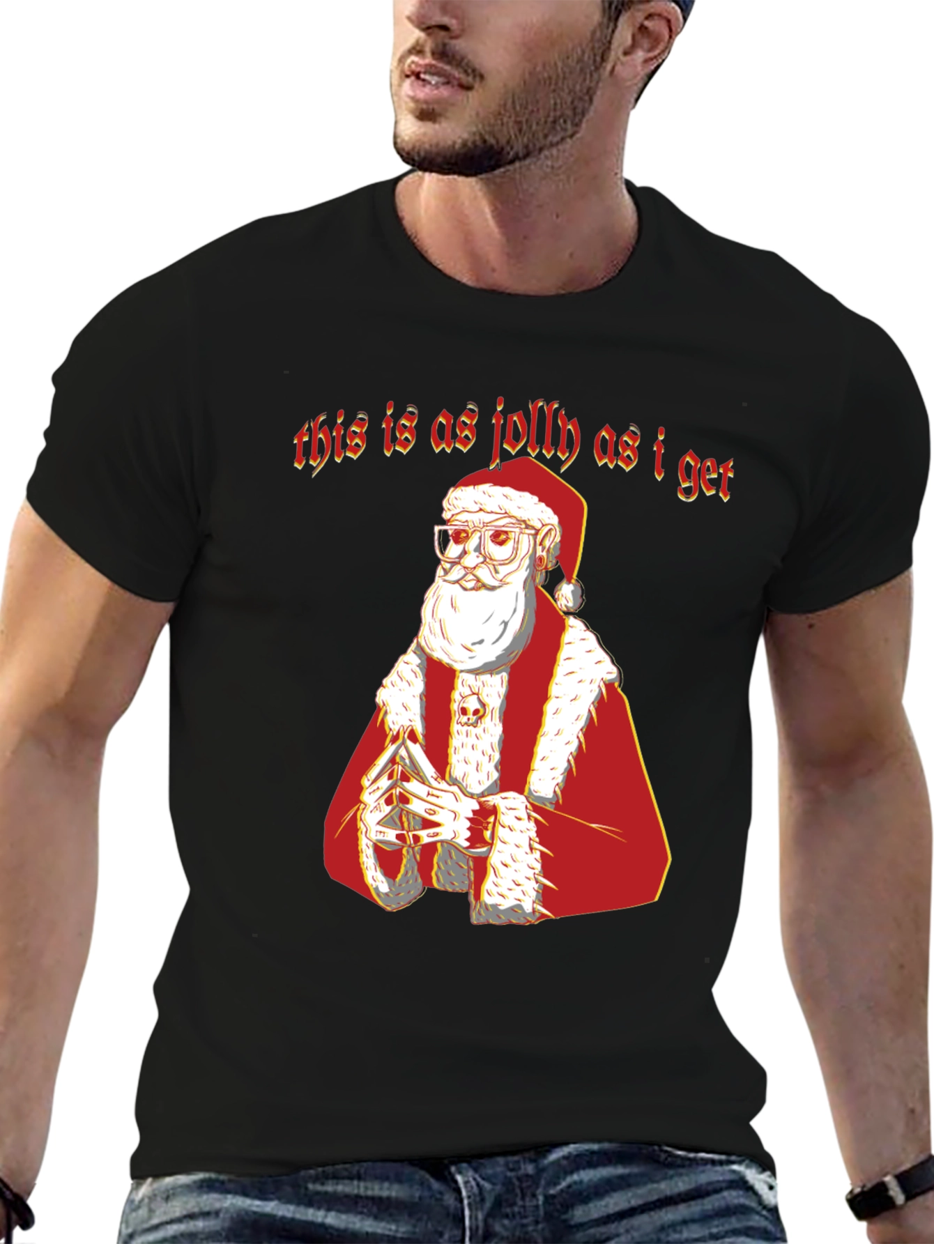 Grumpy Santa As Jolly As I Get Black T-Shirt