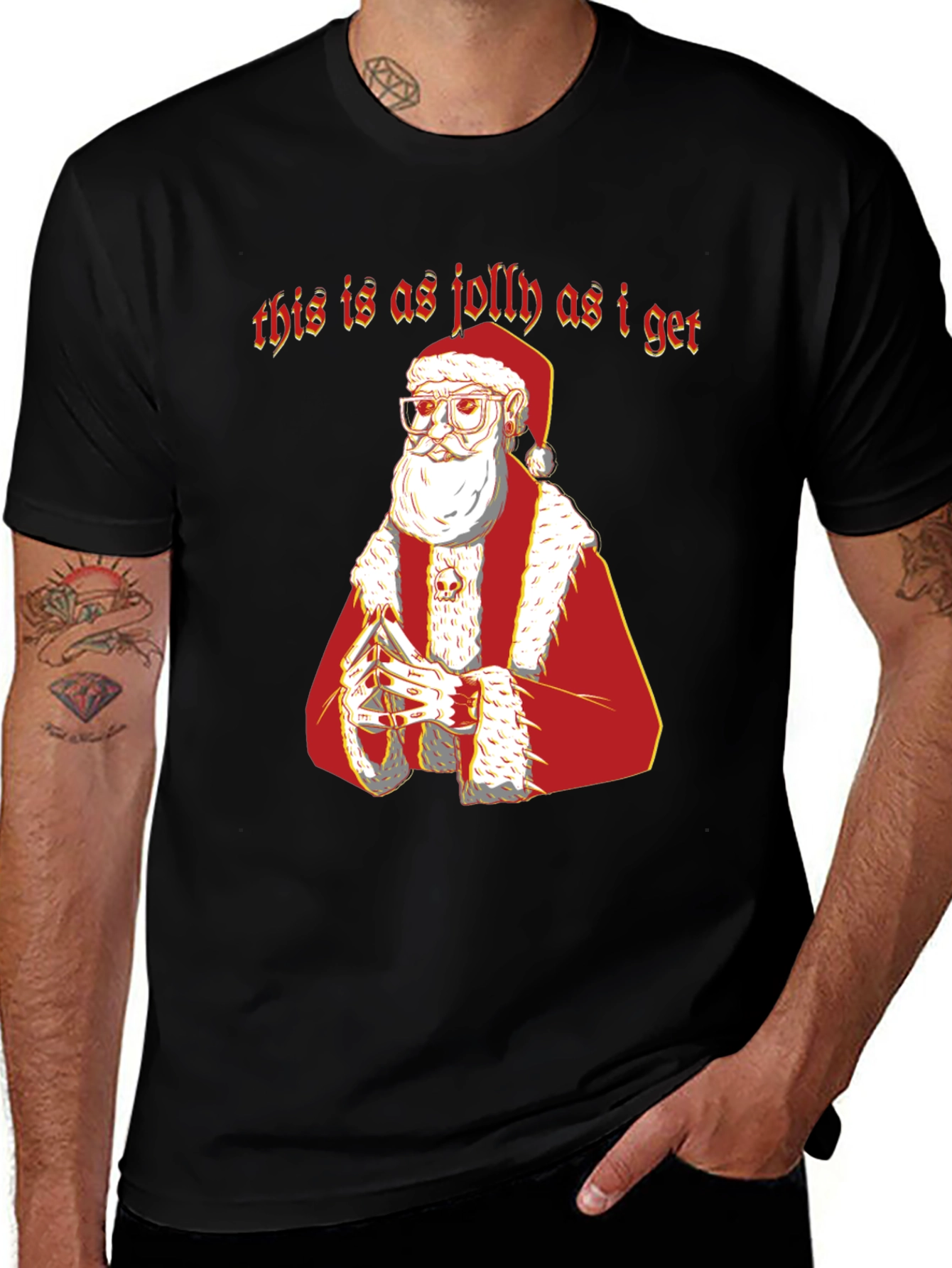 Grumpy Santa As Jolly As I Get Black T-Shirt