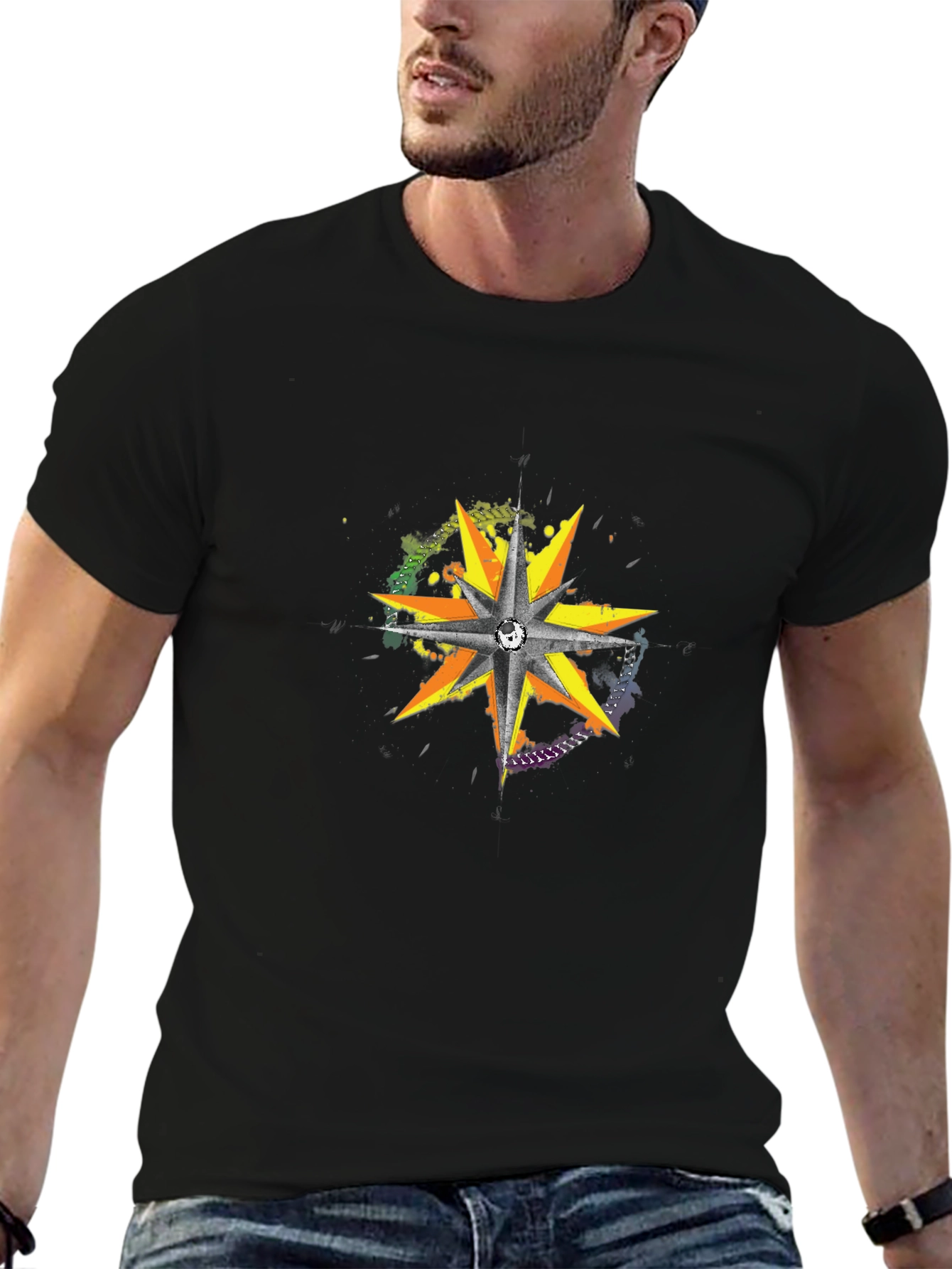 Graphic Starburst Crew Neck Tee - Black