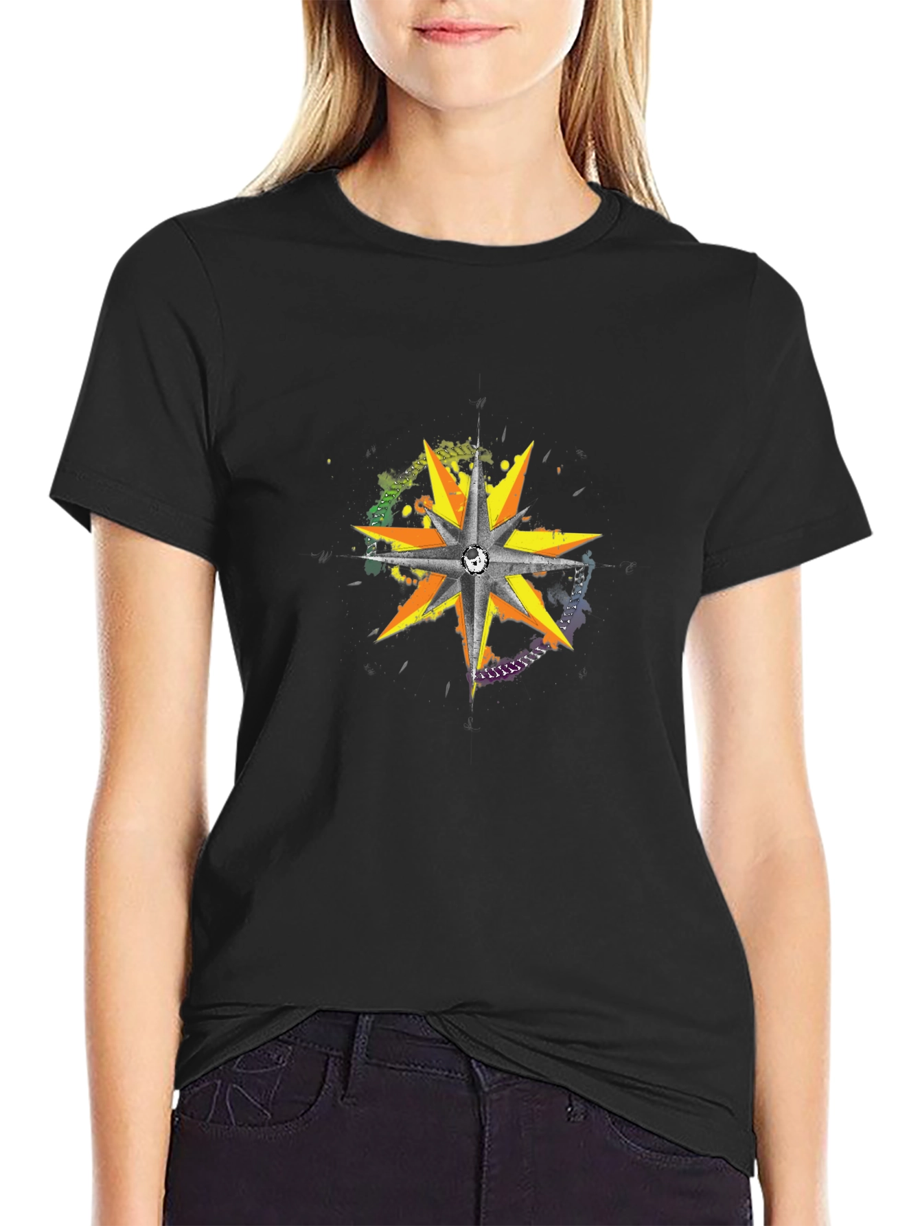 Graphic Starburst Crew Neck Tee - Black