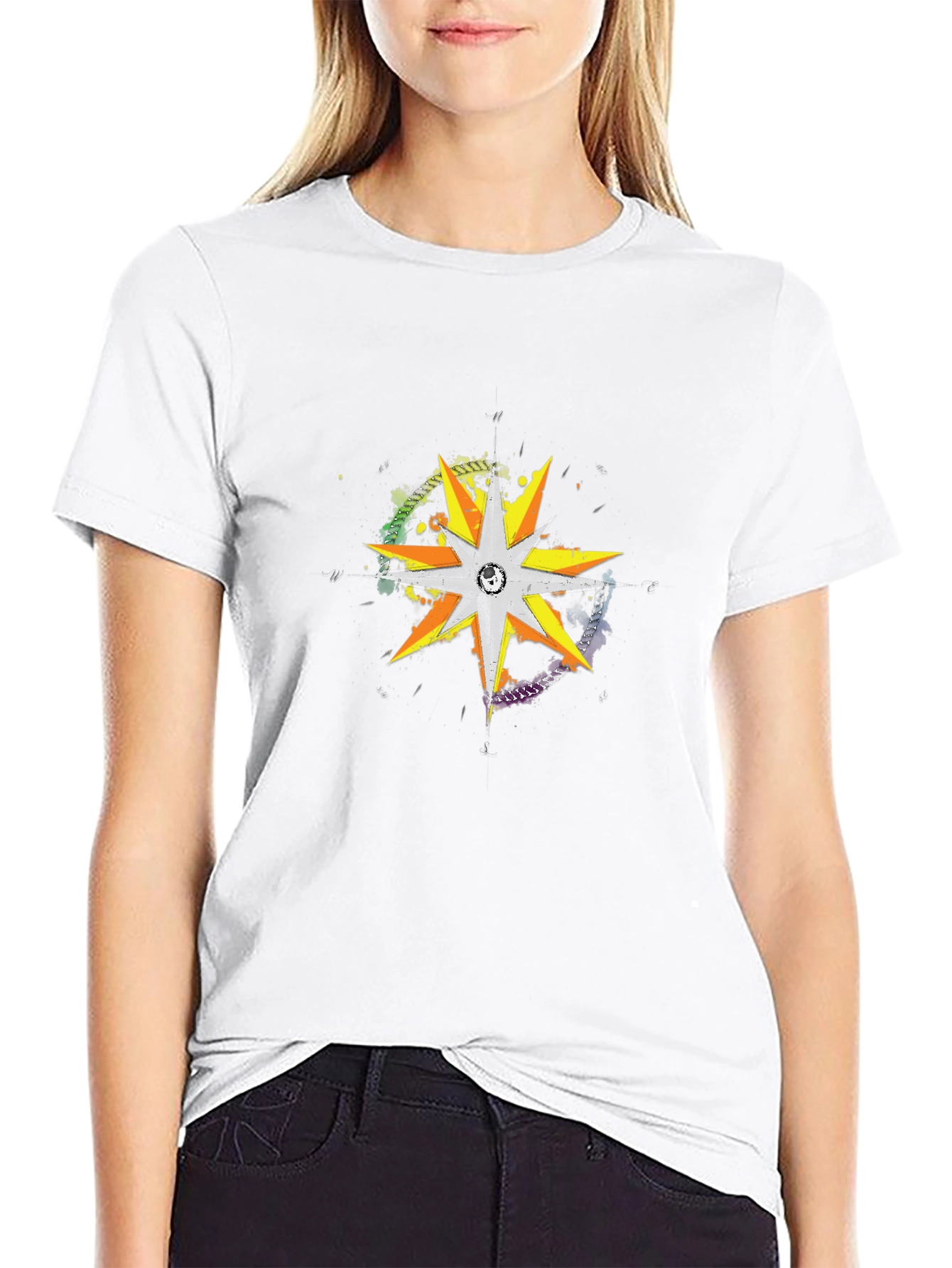 Graphic Starburst Crew Neck Tee - Black