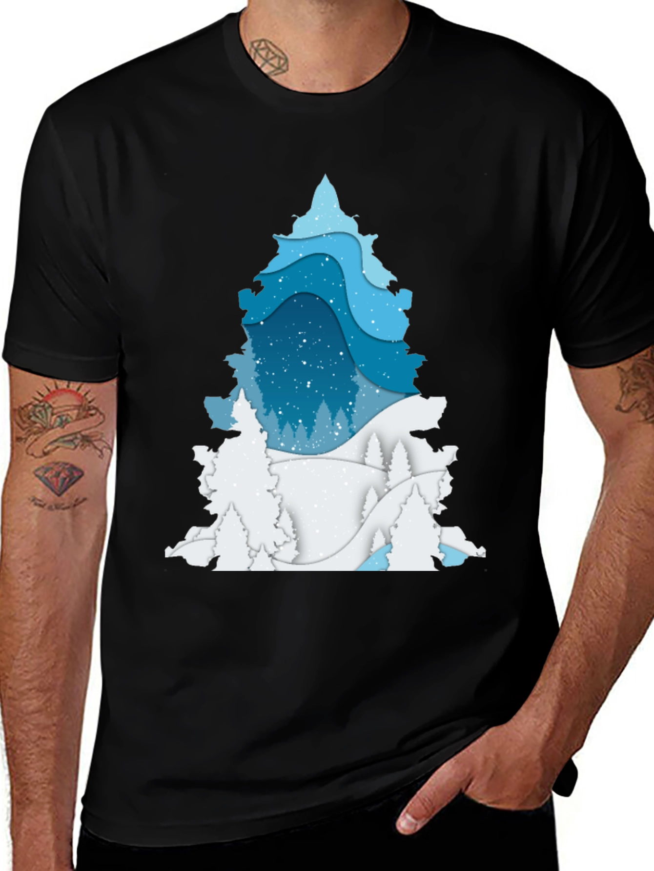 Winter Tree Graphic Tee - Black Cotton Blend