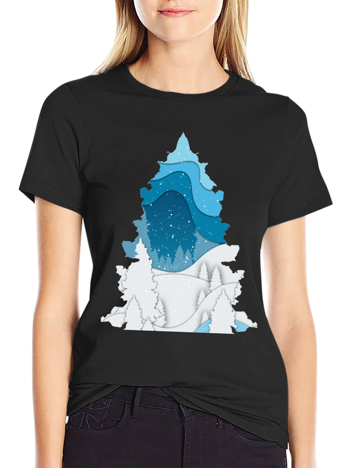 Winter Tree Graphic Tee - Black Cotton Blend