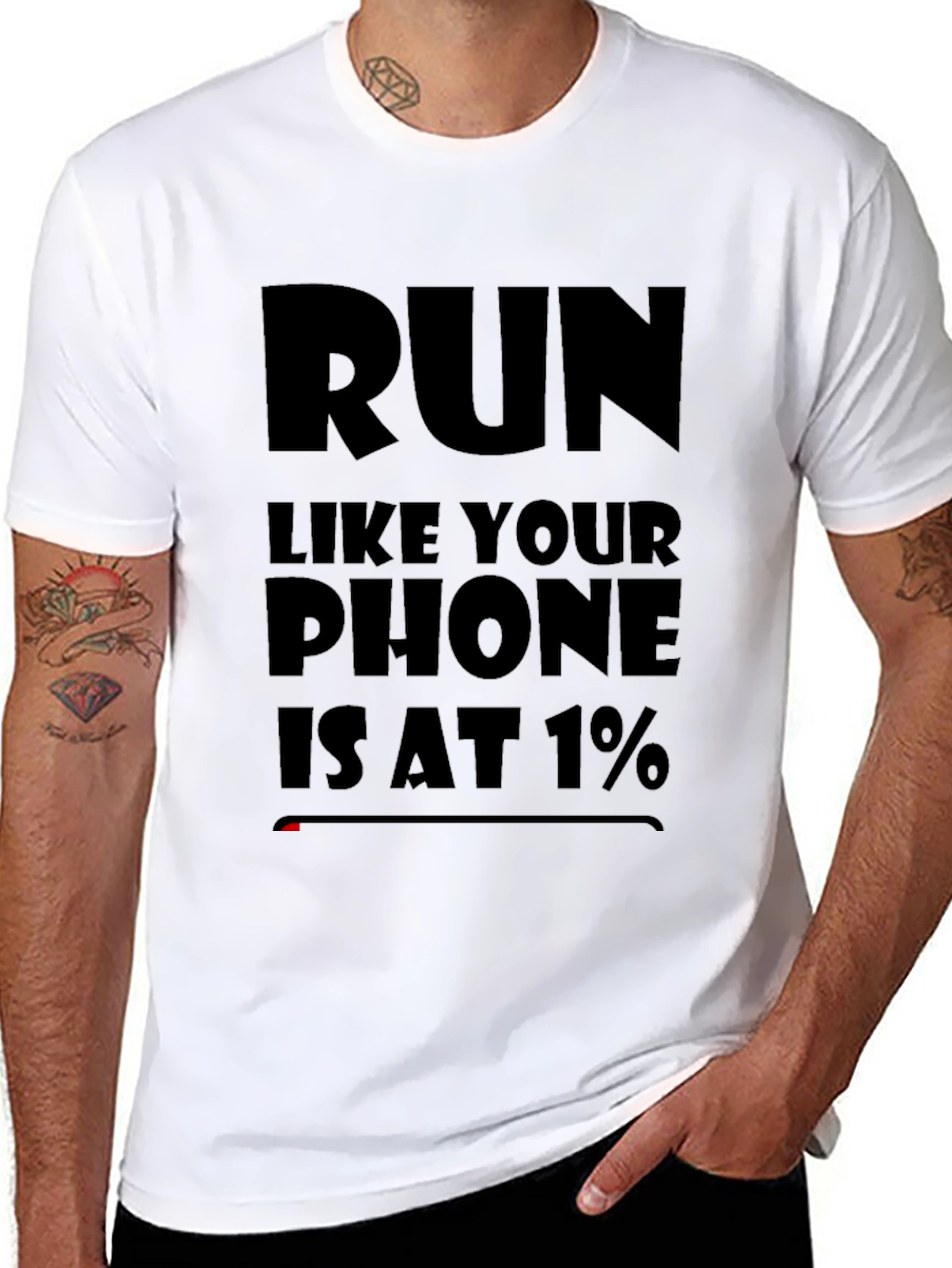 Run Like Your Phone Is at 1% Black T-Shirt