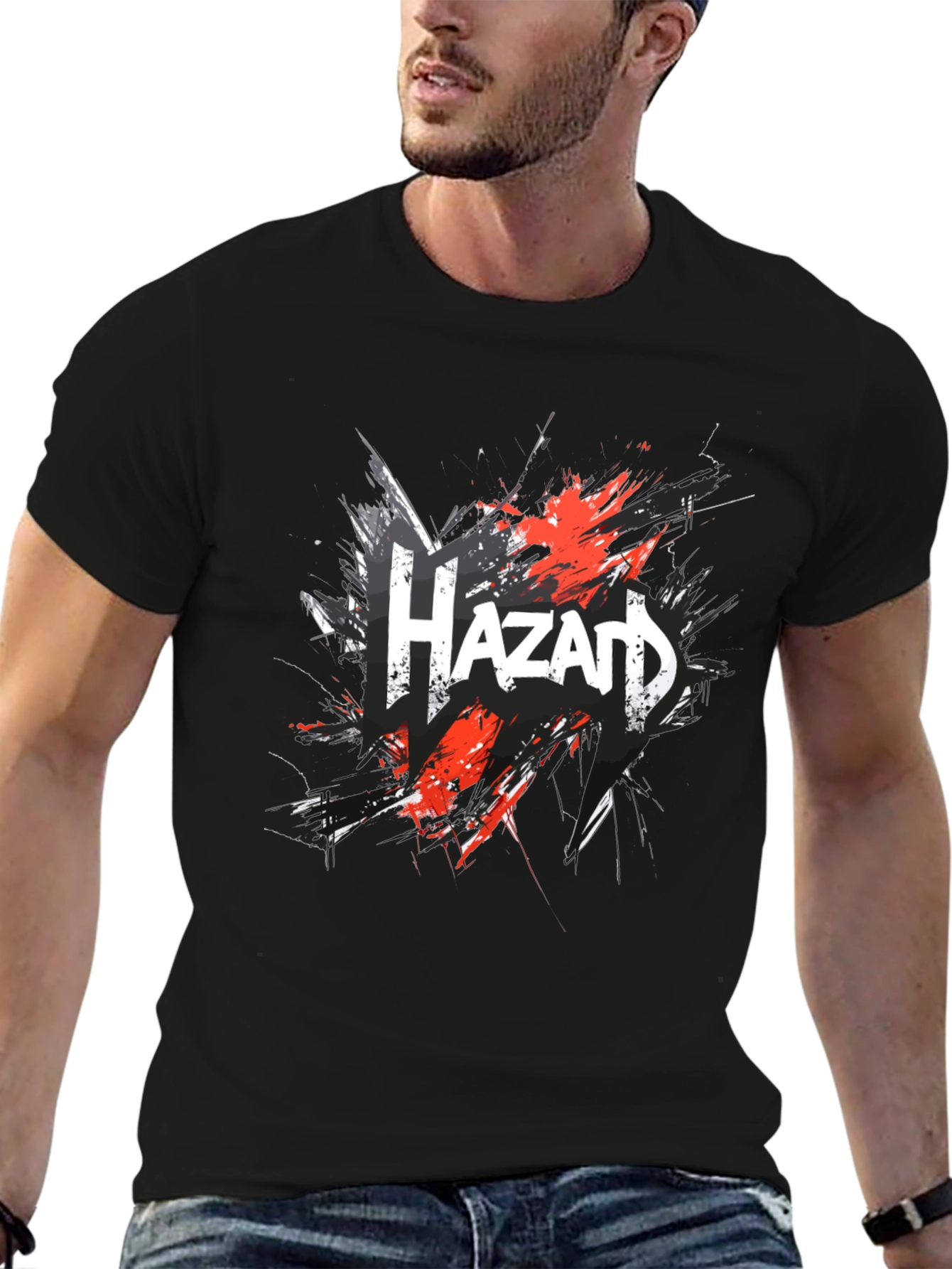 Hazard Graphic Print Black T-Shirt for Men