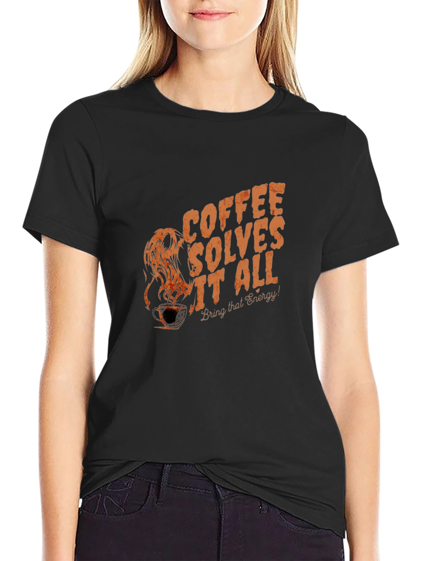 Coffee Solves It All Graphic T-Shirt - Black