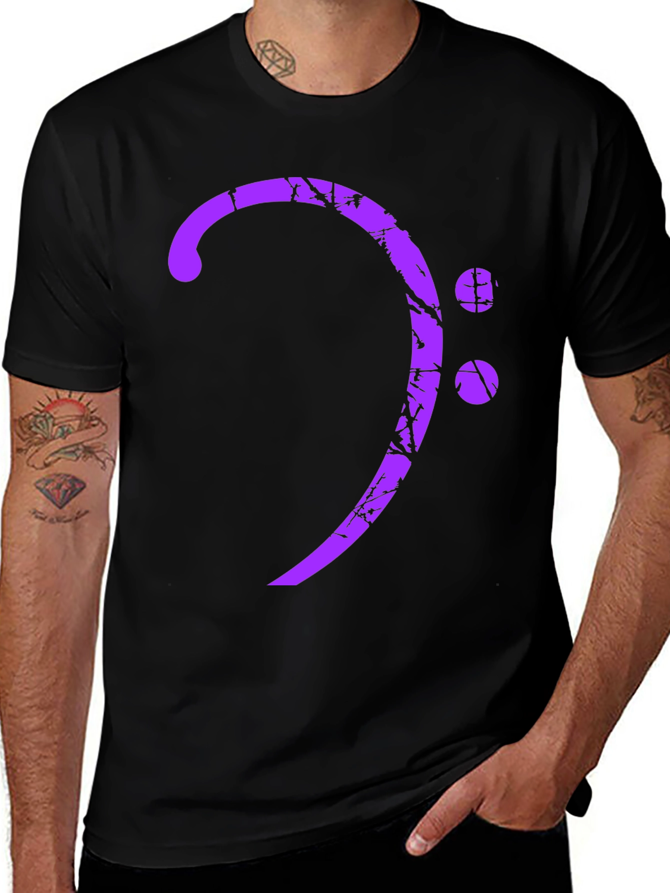 Purple Bass Clef Graphic T-Shirt
