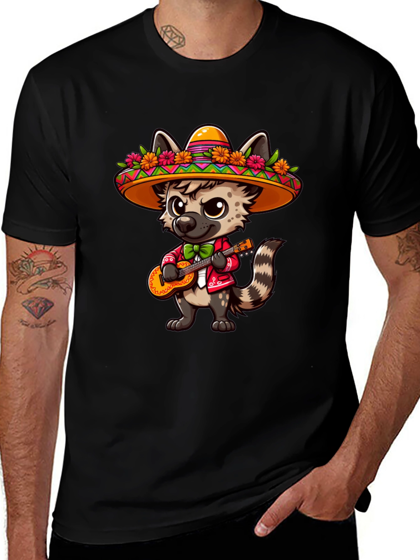 Fiesta Fun T-Shirt: Hyena with Sombrero & Guitar