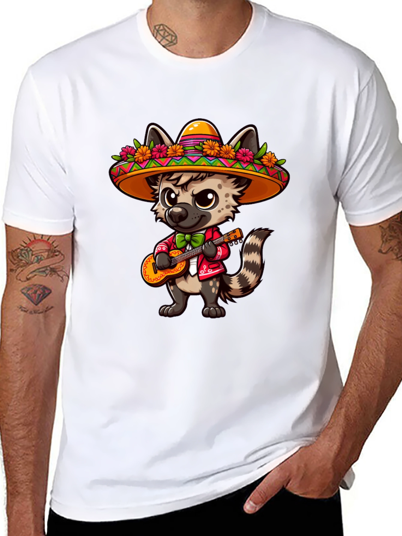 Fiesta Fun T-Shirt: Hyena with Sombrero & Guitar