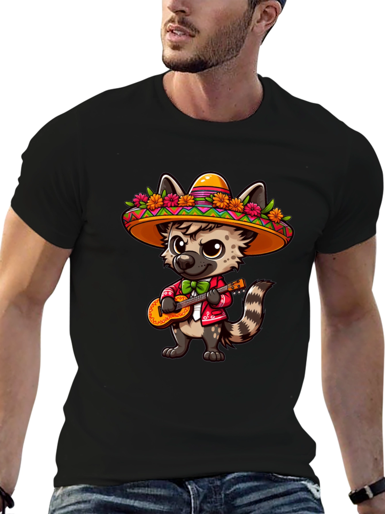 Fiesta Fun T-Shirt: Hyena with Sombrero & Guitar