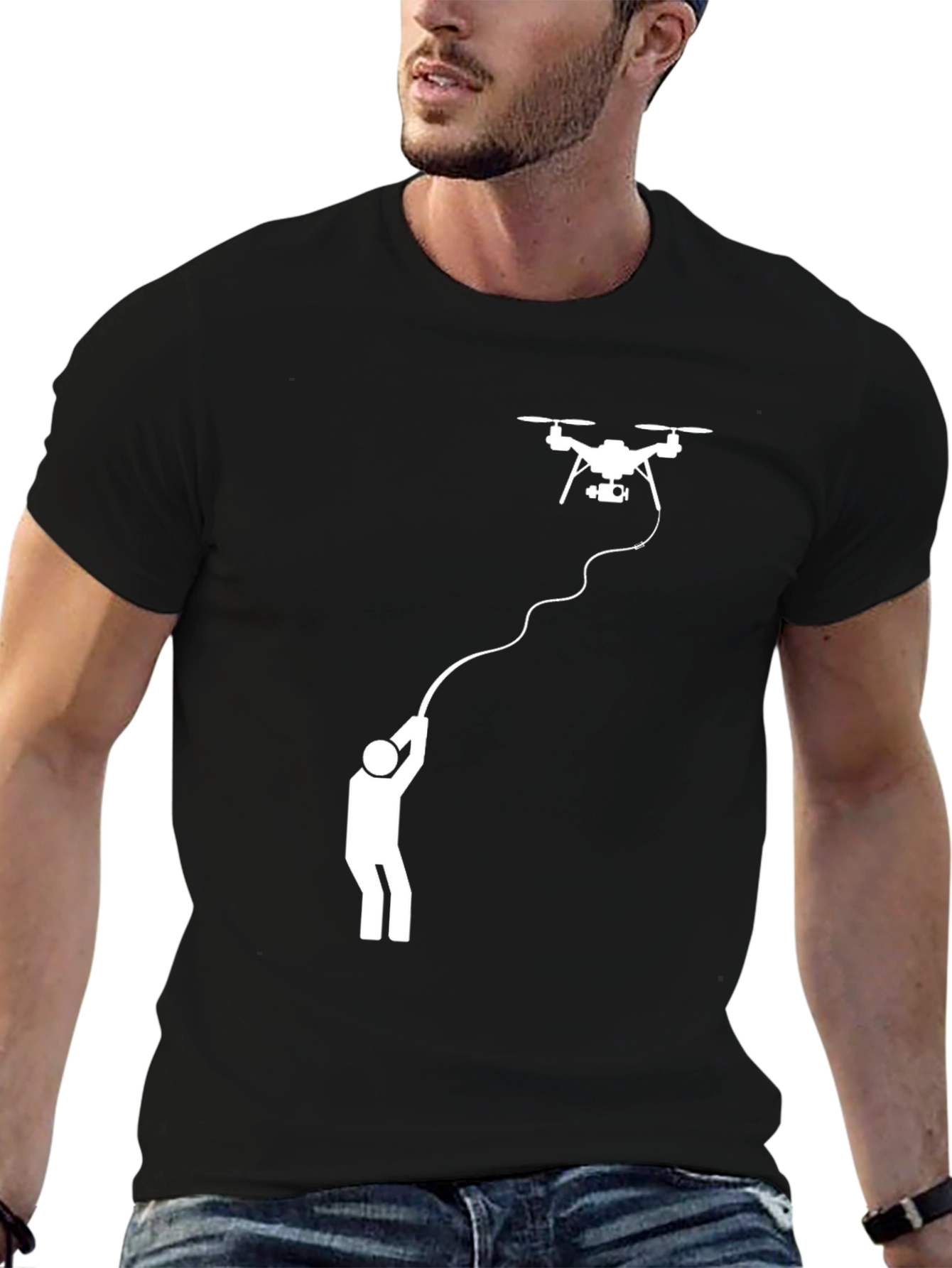 Drone Operator Graphic Tee - Black Cotton T-Shirt