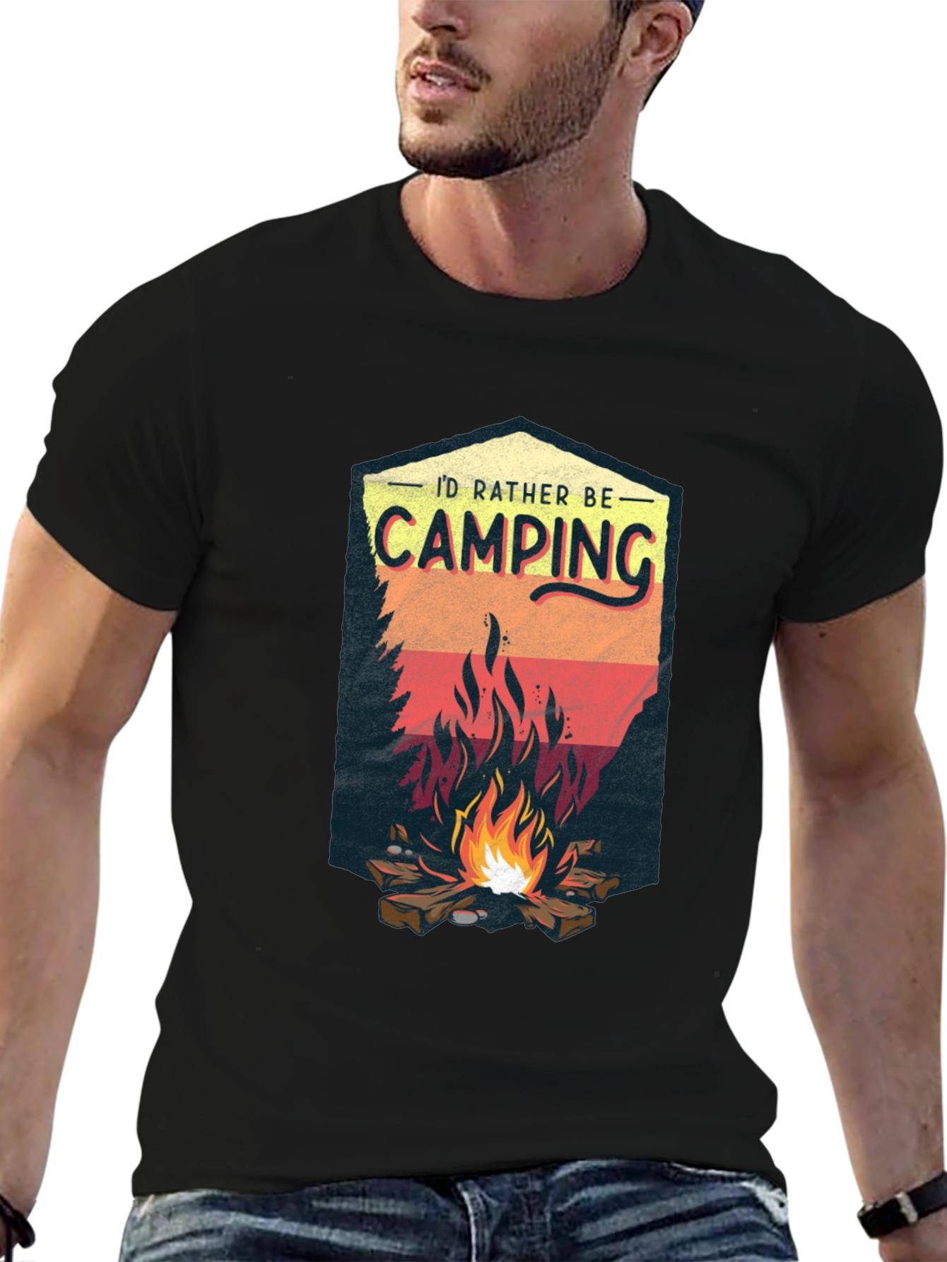 Camping Adventure Black Graphic T-Shirt
