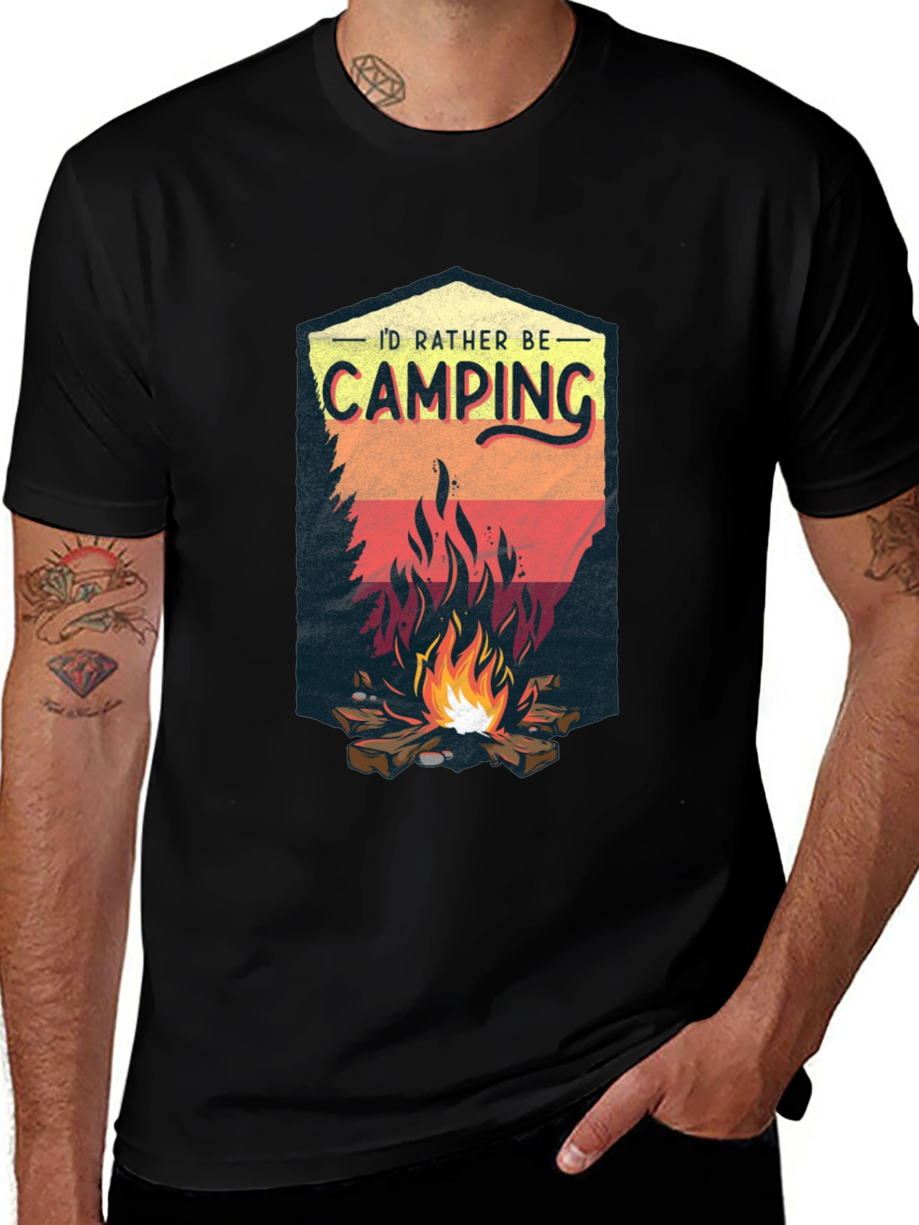 Camping Adventure Black Graphic T-Shirt