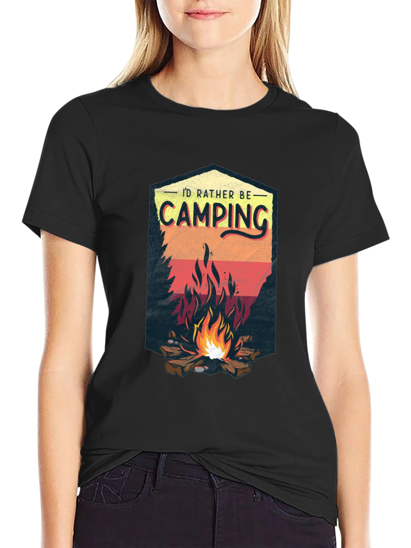 Camping Adventure Black Graphic T-Shirt