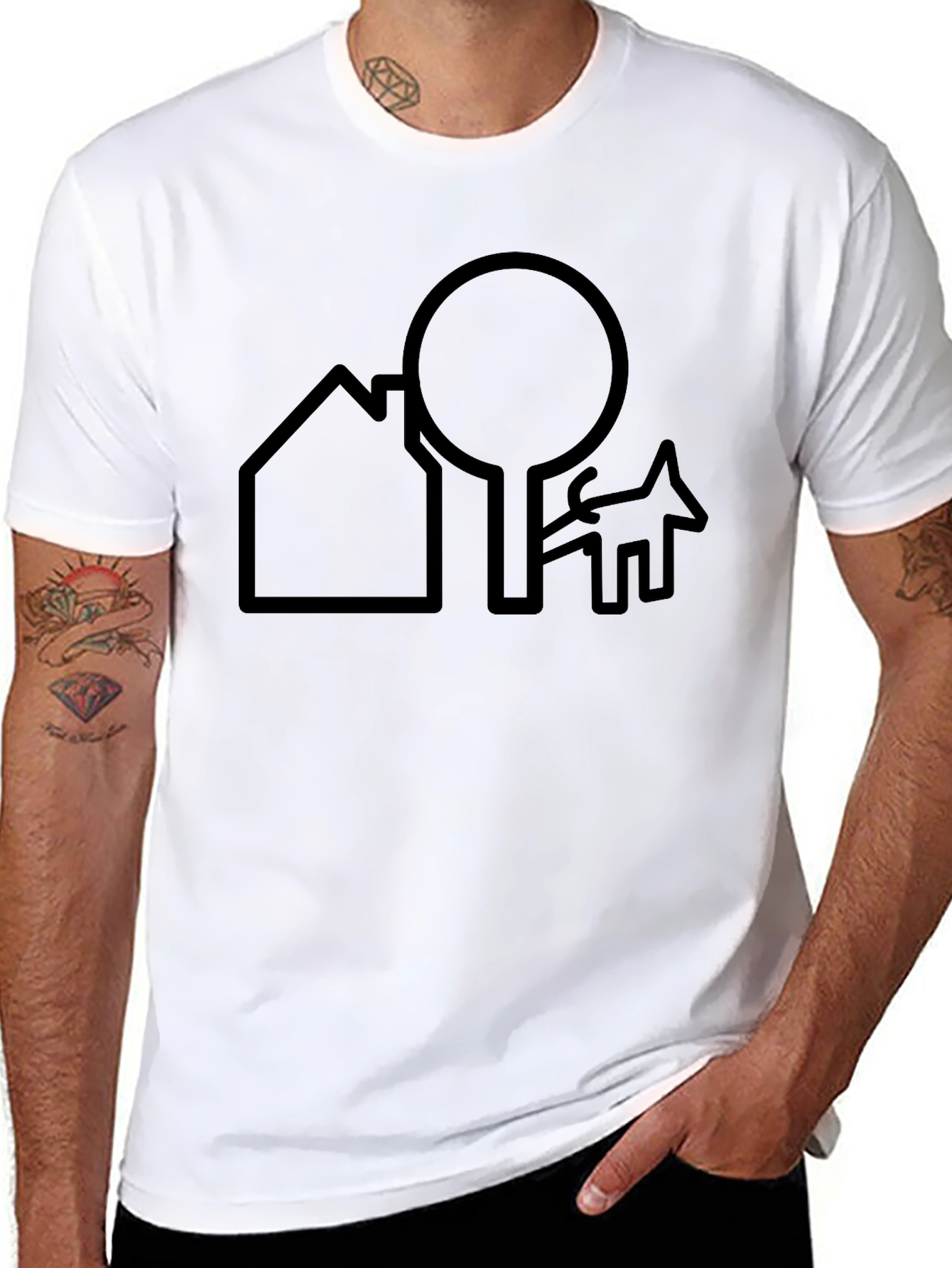 Abstract Home Tree and Dog Graphic T-Shirt