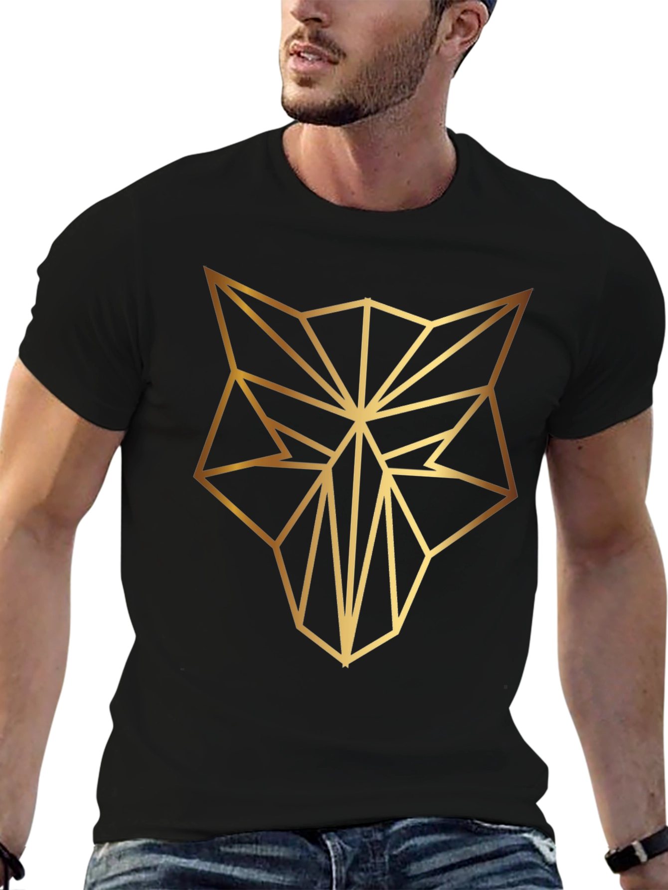 Geometric Wolf Tee - Stylish Mens Black T-Shirt