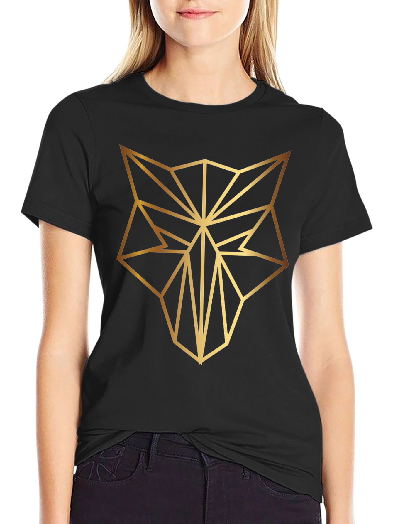 Geometric Wolf Tee - Stylish Mens Black T-Shirt